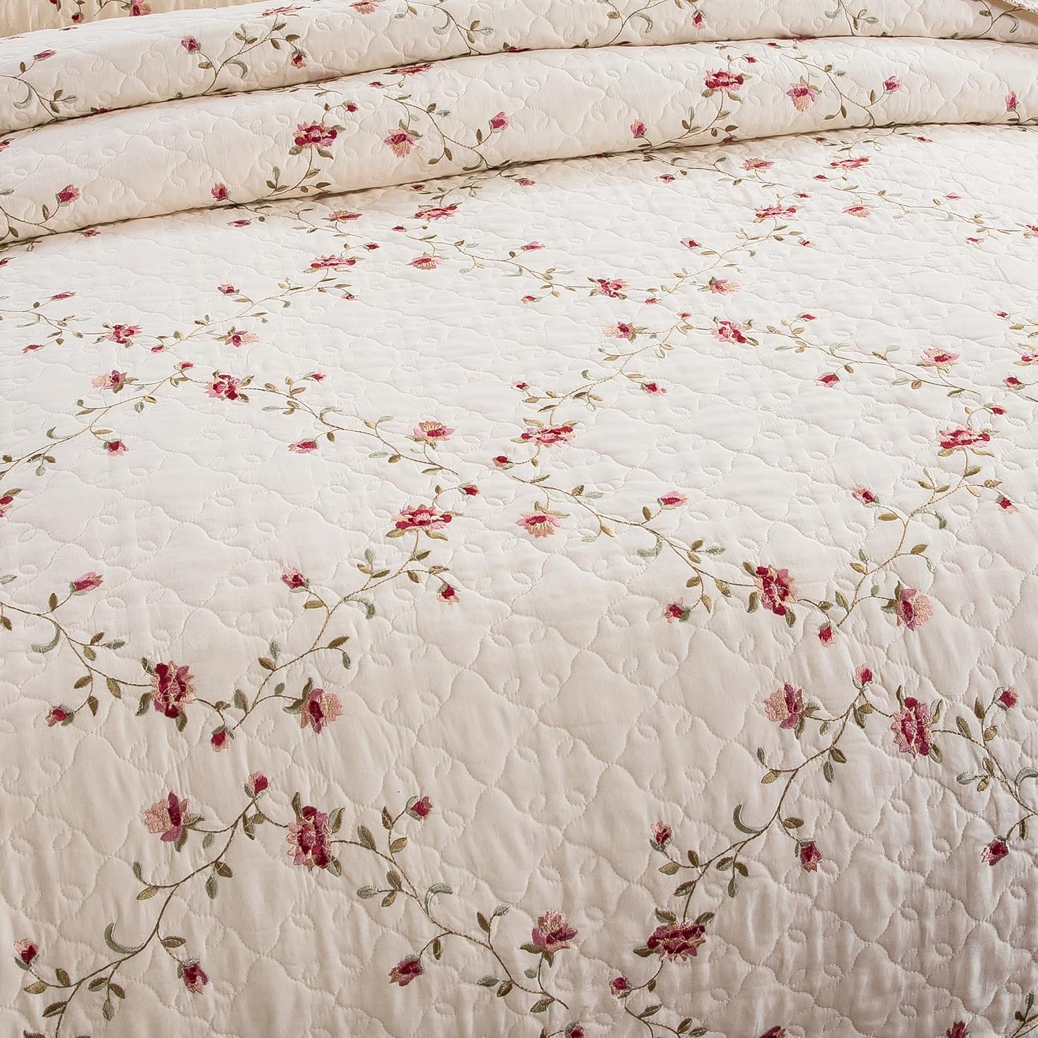 ROOMLIFE 3D Floral Embroidery Quilt Set 3-Piece King Size