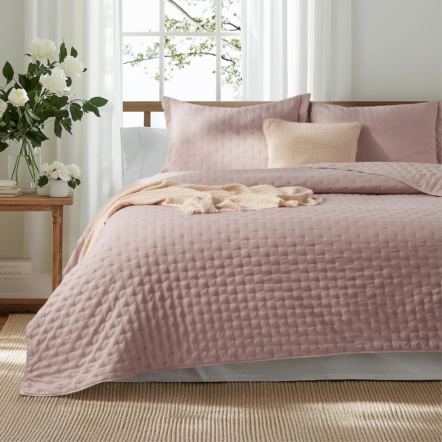 Bedsure King Quilt Set - Ultra Soft Dusty Rose Bedspread