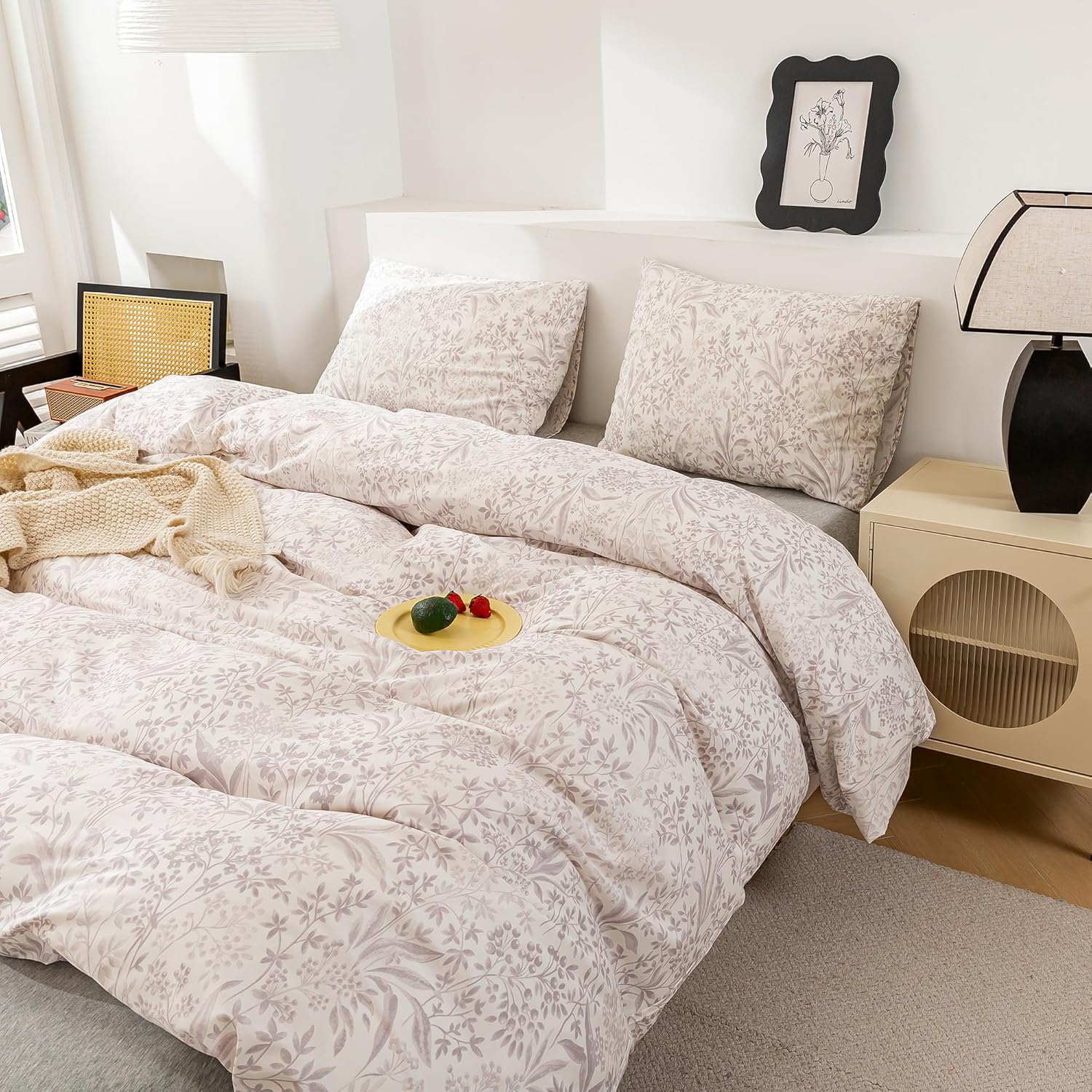 ECOCOTT King Size Floral Duvet Cover Set with Zipper Closure