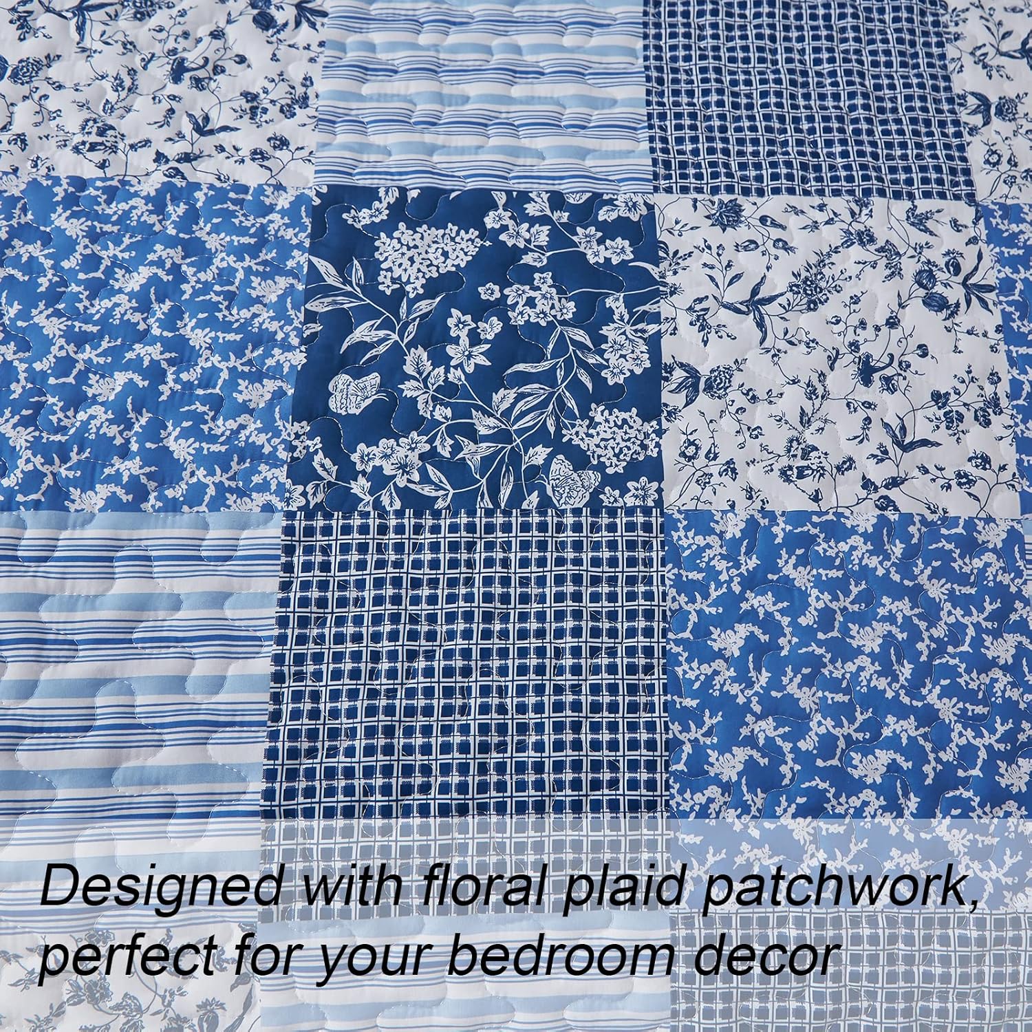 Mybedsoul Blue Boho Quilt Set King 3 Piece