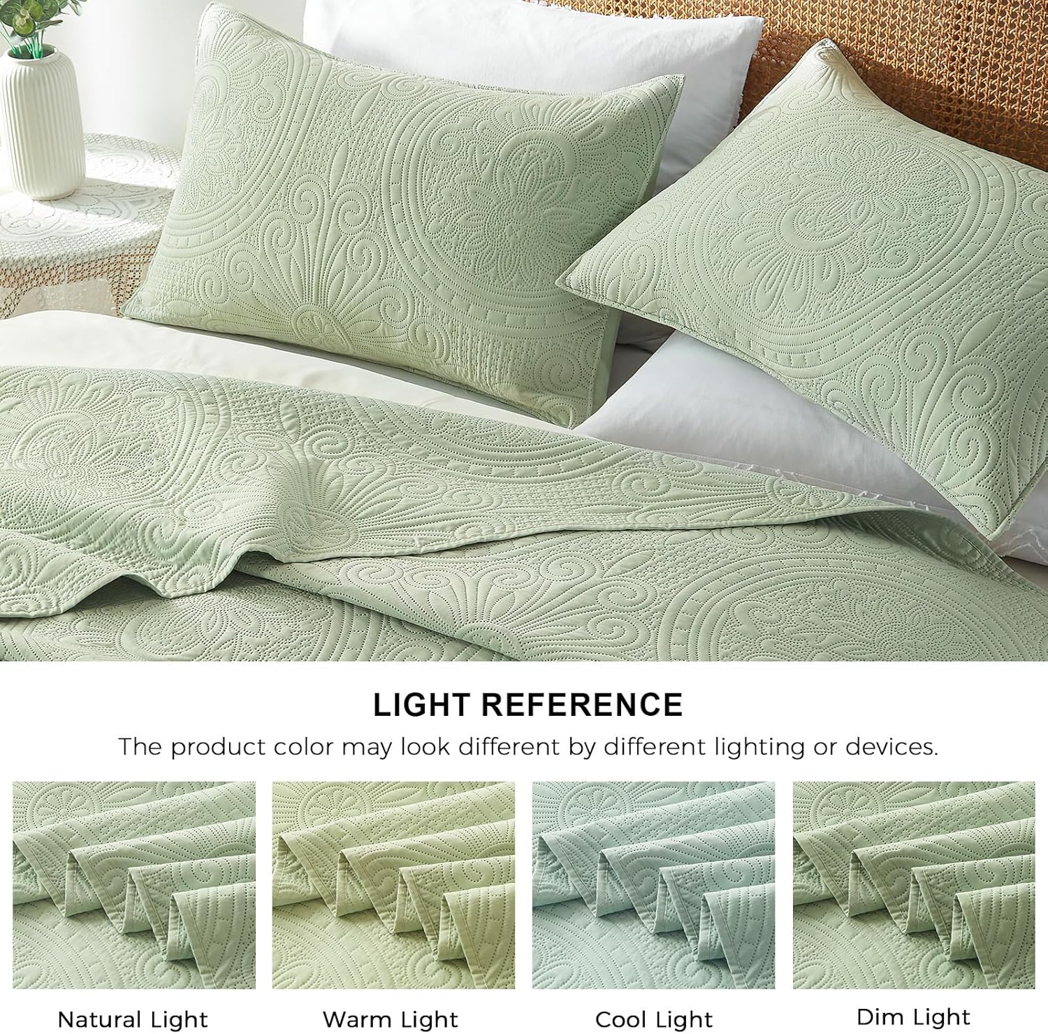 WURUIBO Twin Quilt Set Sage Green