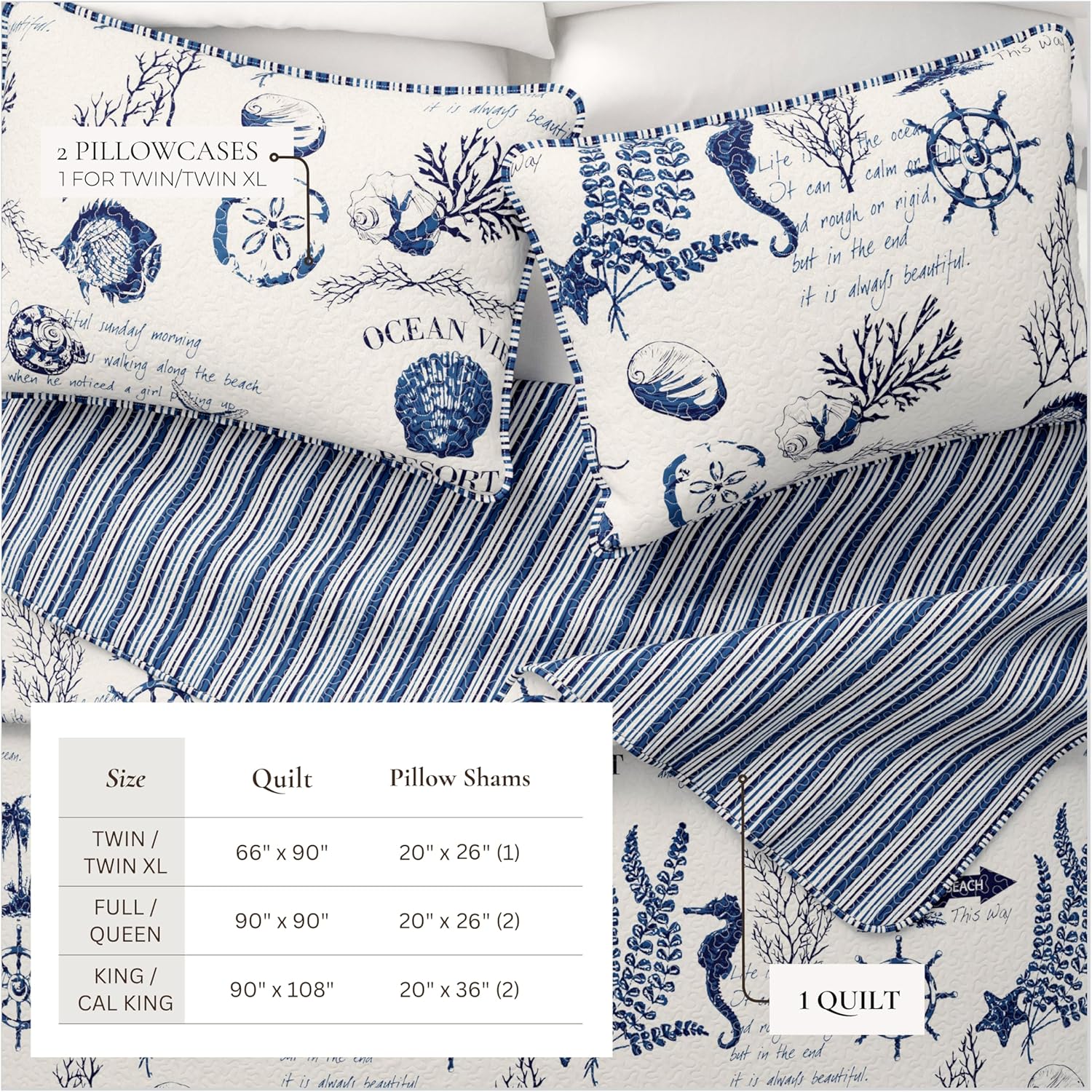 Great Bay Home TwinTwin XL Coastal Bedding Set - Navy