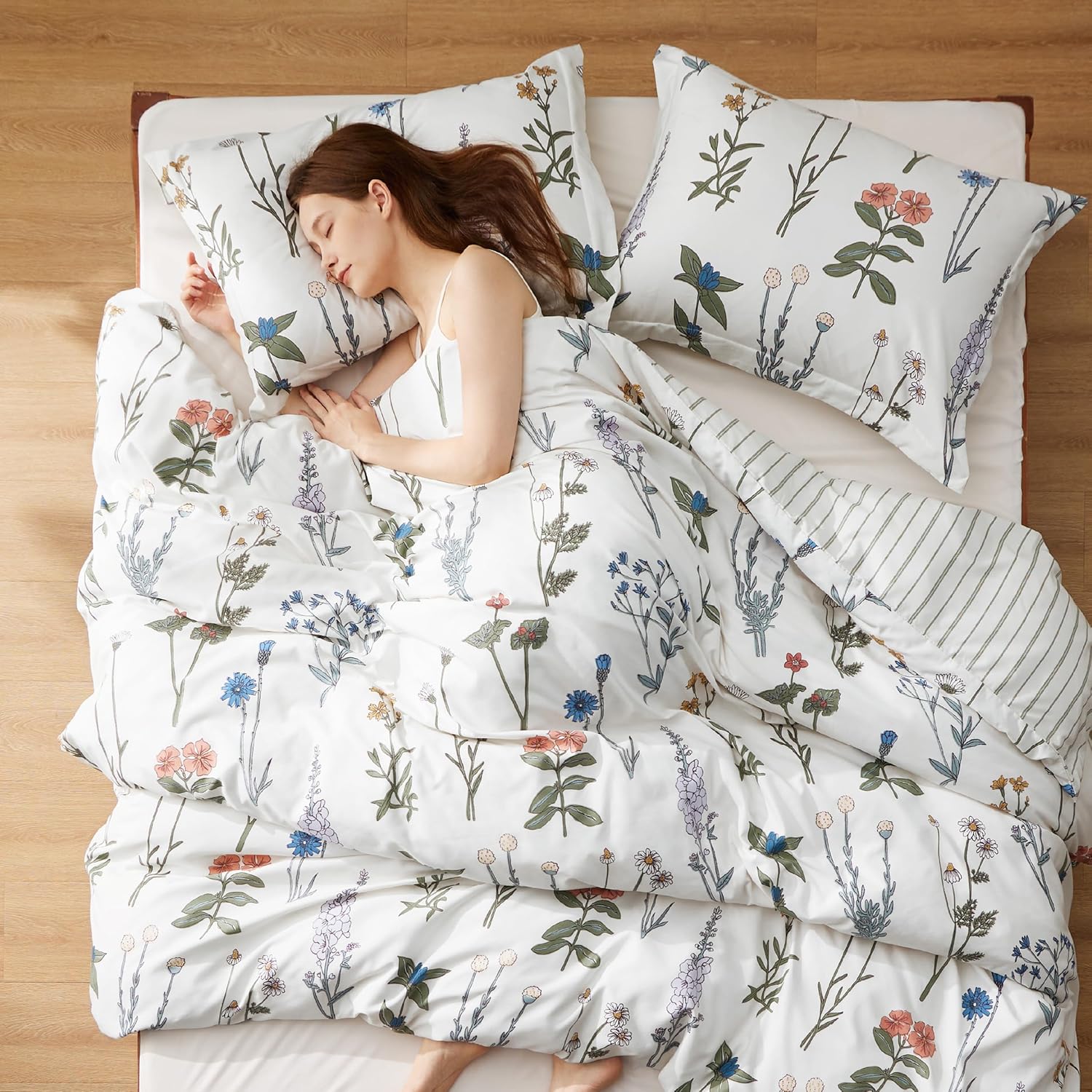 Bedsure Queen Comforter Set - Floral Botanical Design 3 Pieces