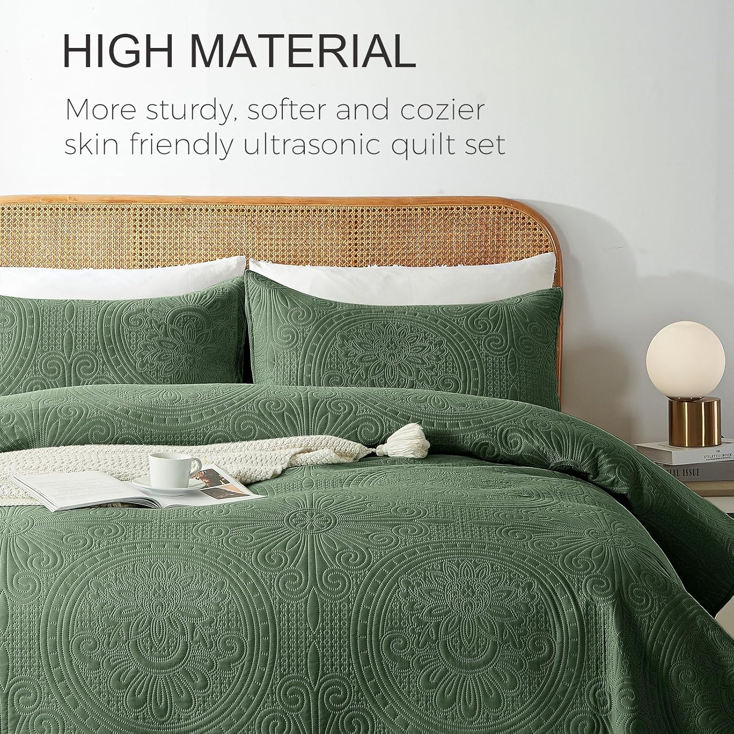 WURUIBO KingCal King Quilt Set Olive Green