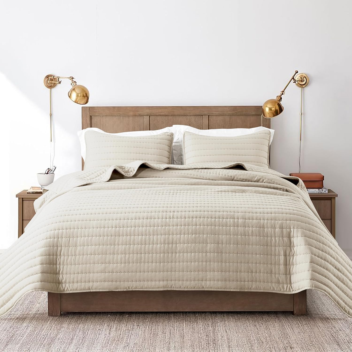 ROARINGWILD Neutral Beige Queen Quilt Set with 2 Pillow Shams