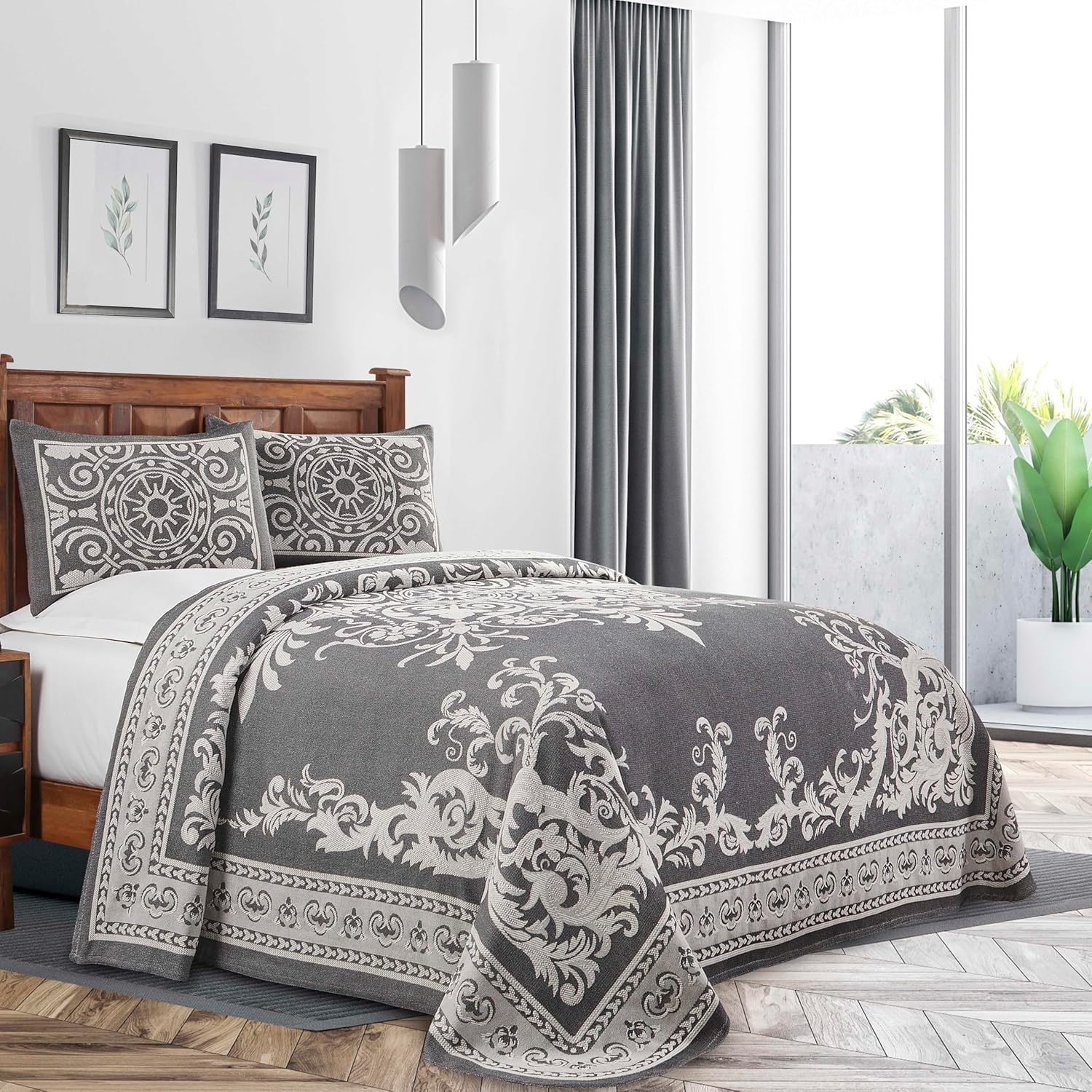 Superior Cotton Blend Bedspread Set Twin Charcoal