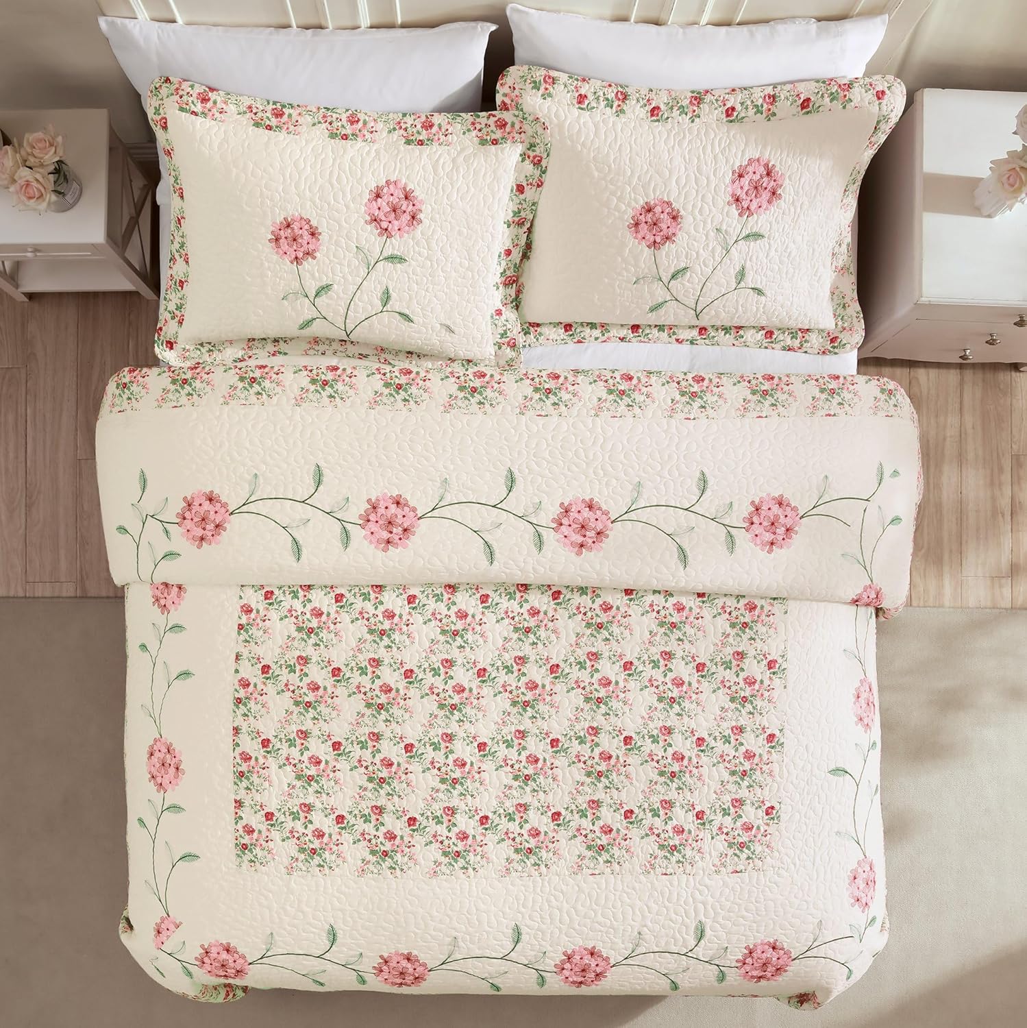 Collections Etc Embroidered Carnation Quilted Bedspread