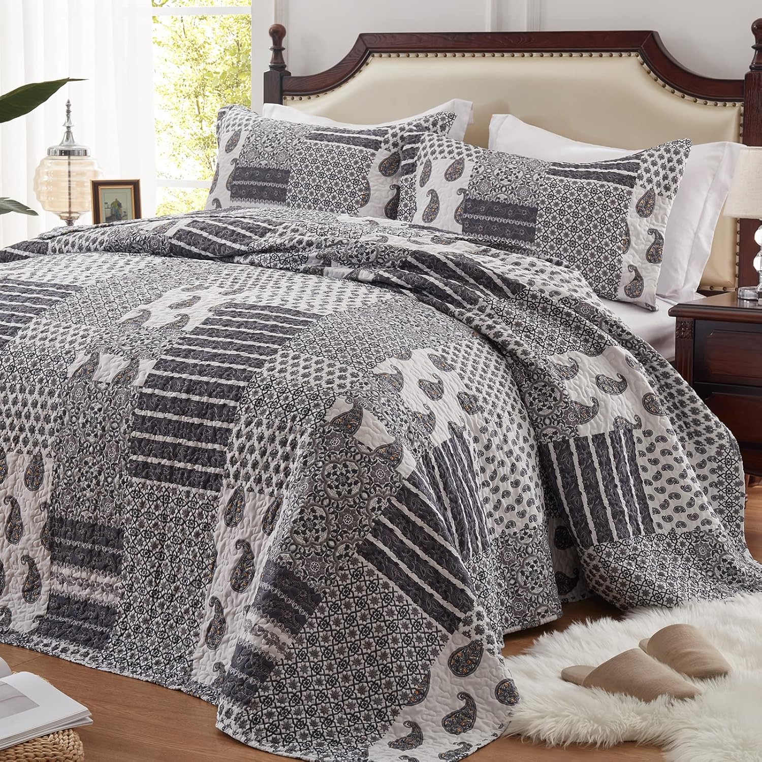 LEAONME King Size Quilt Set 3 Piece Reversible Bedding