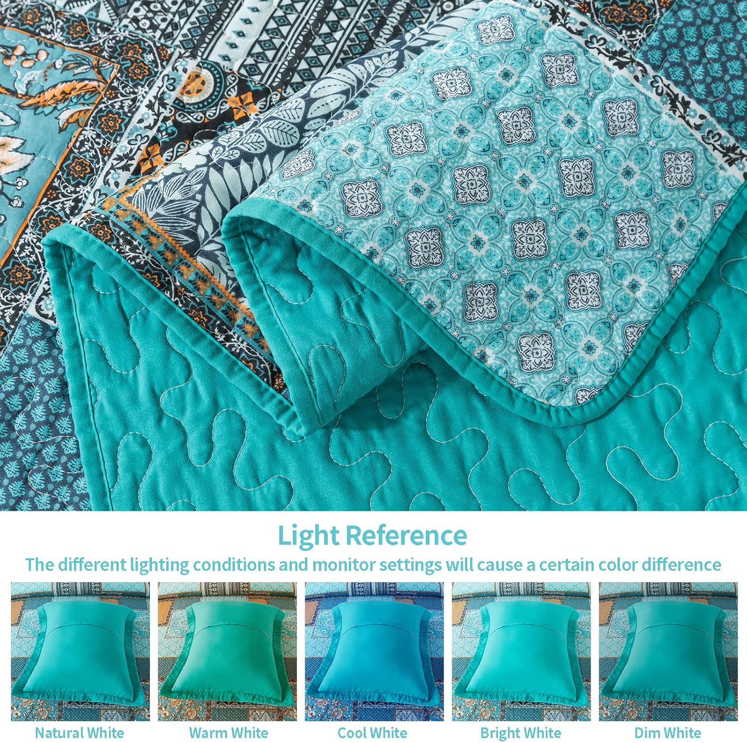 VAPUTAR Queen Size Quilt Bedding Set - 3 Piece Teal Green Chic