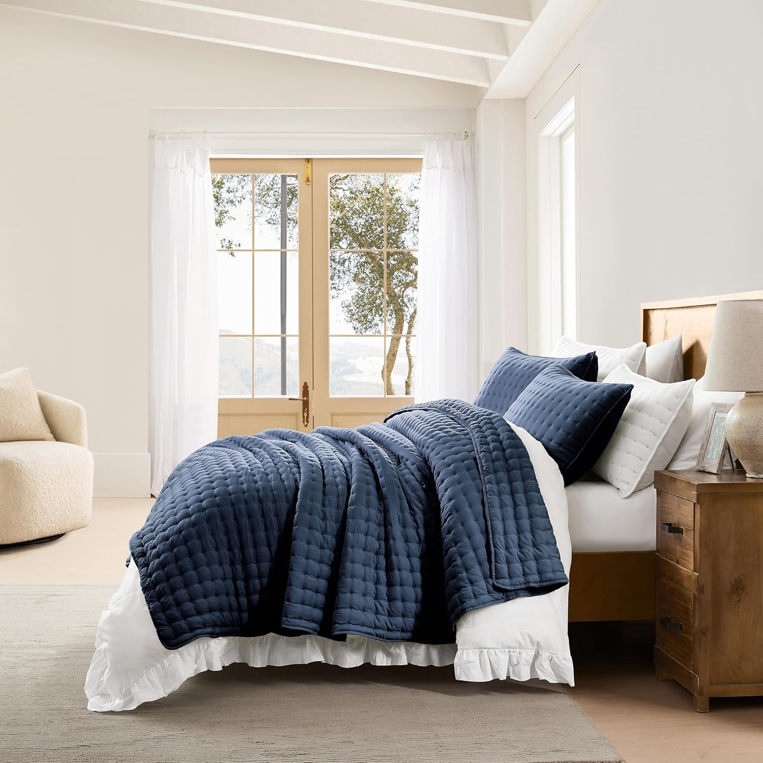WDCOZY Navy Blue Queen Quilt Set with Pillow Shams