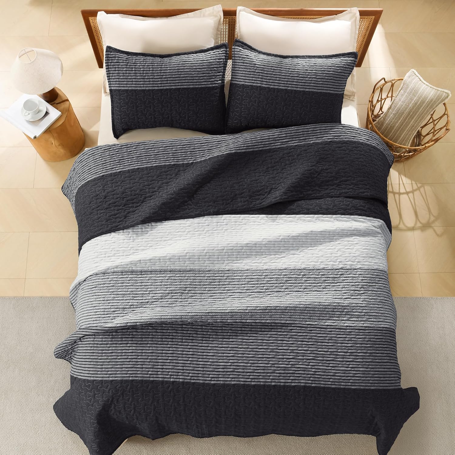 Litanika Quilt Set Queen Size Striped 3 Pieces
