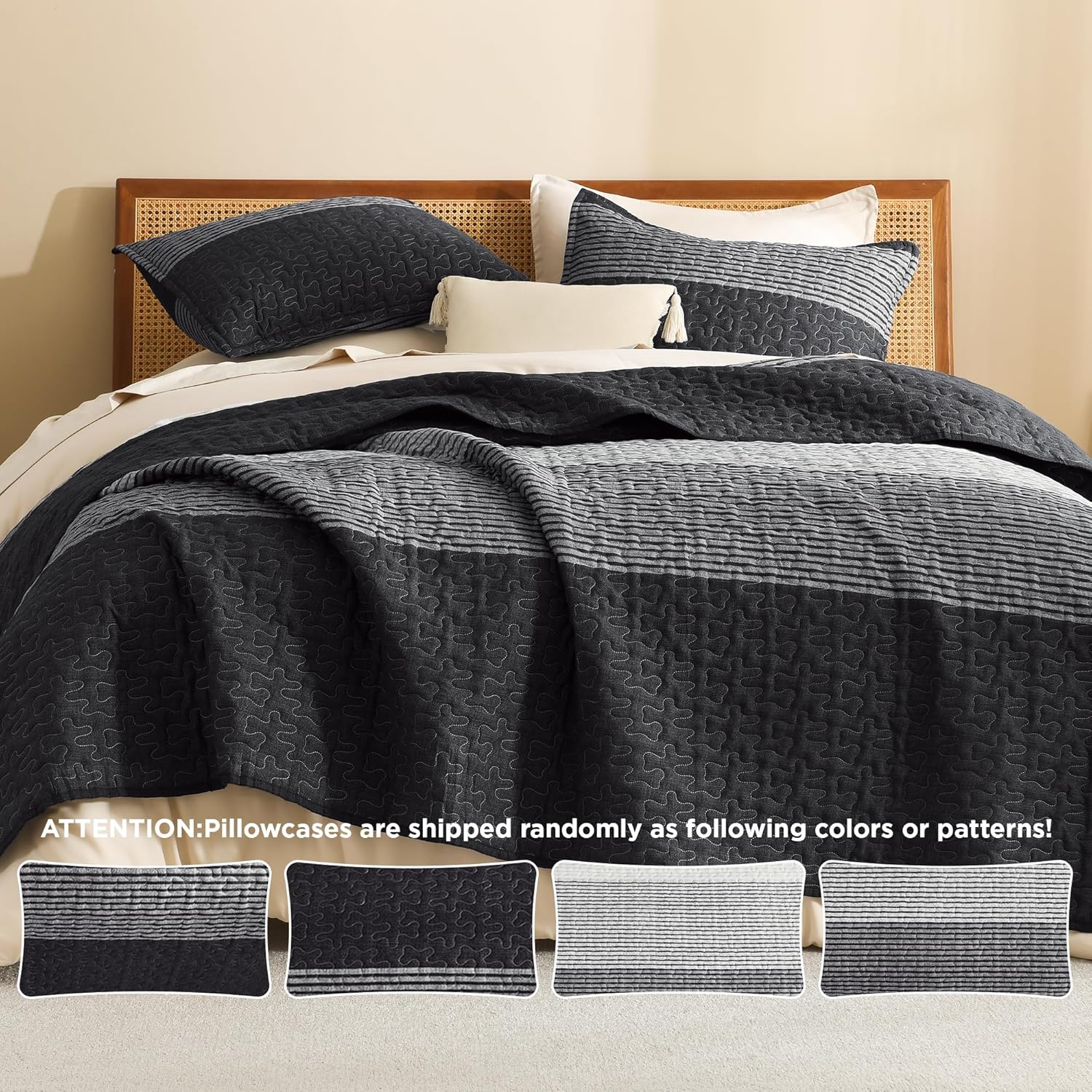 Litanika Quilt Set Queen Size Striped 3 Pieces