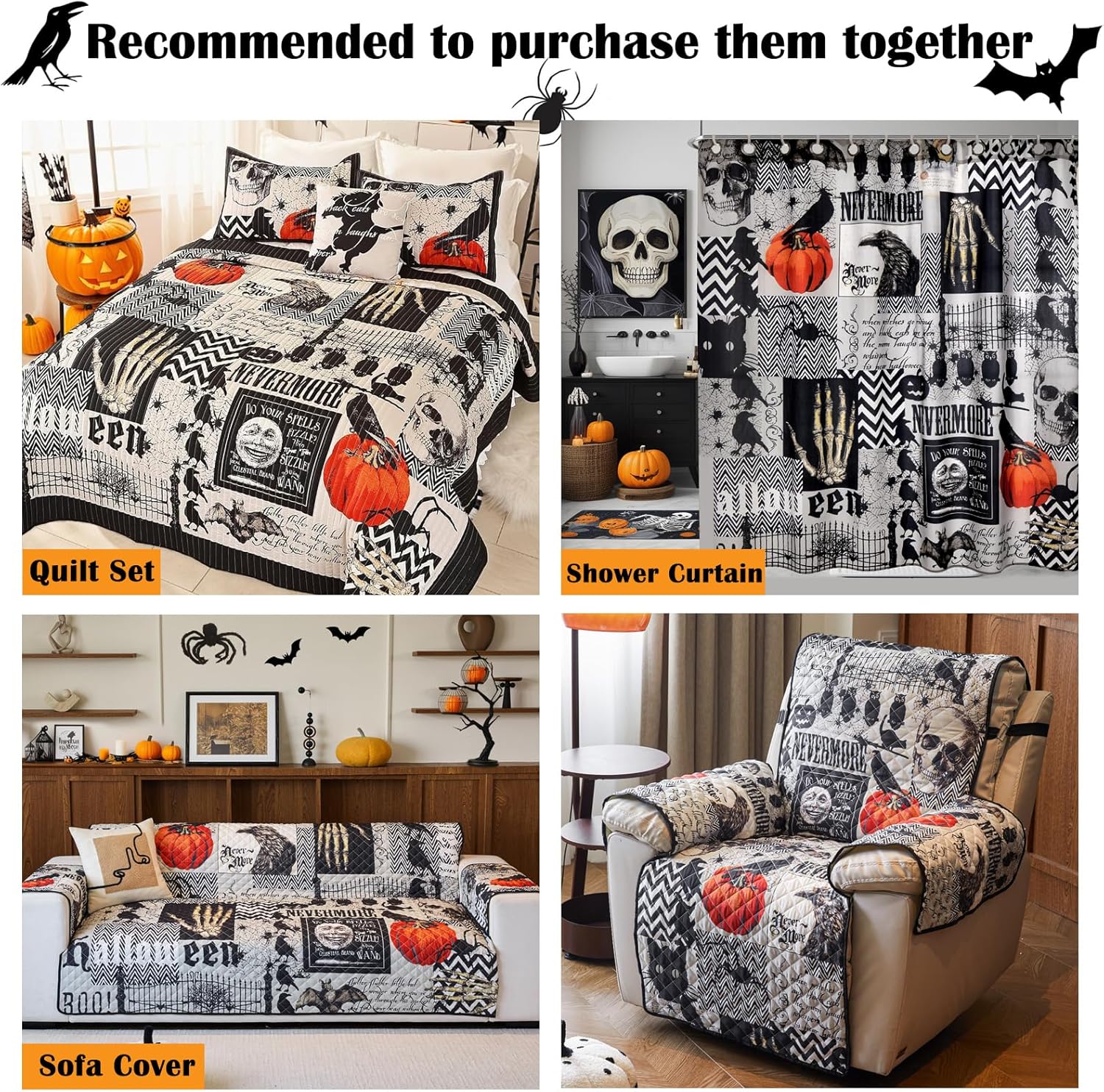 EVENHUG Halloween King Size Quilt Bedding Set