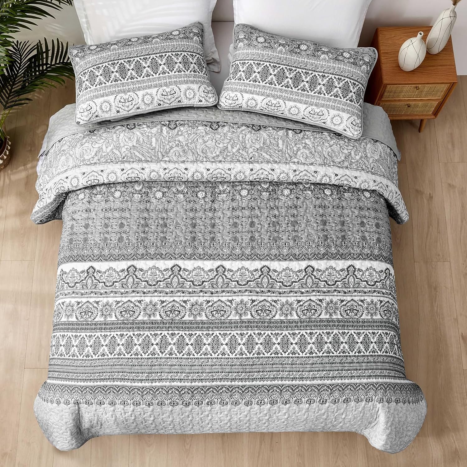 WONGS BEDDING Boho Queen Quilt Set 3 pcs