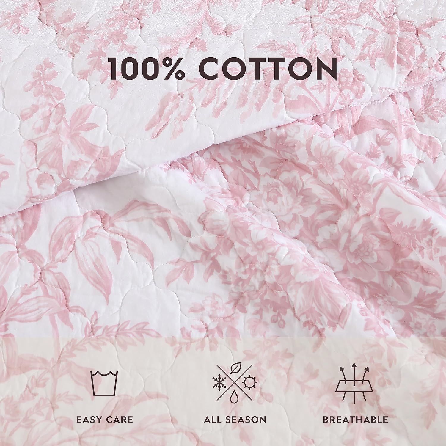 Laura Ashley King Quilt Set with Shams - Bedford Pink