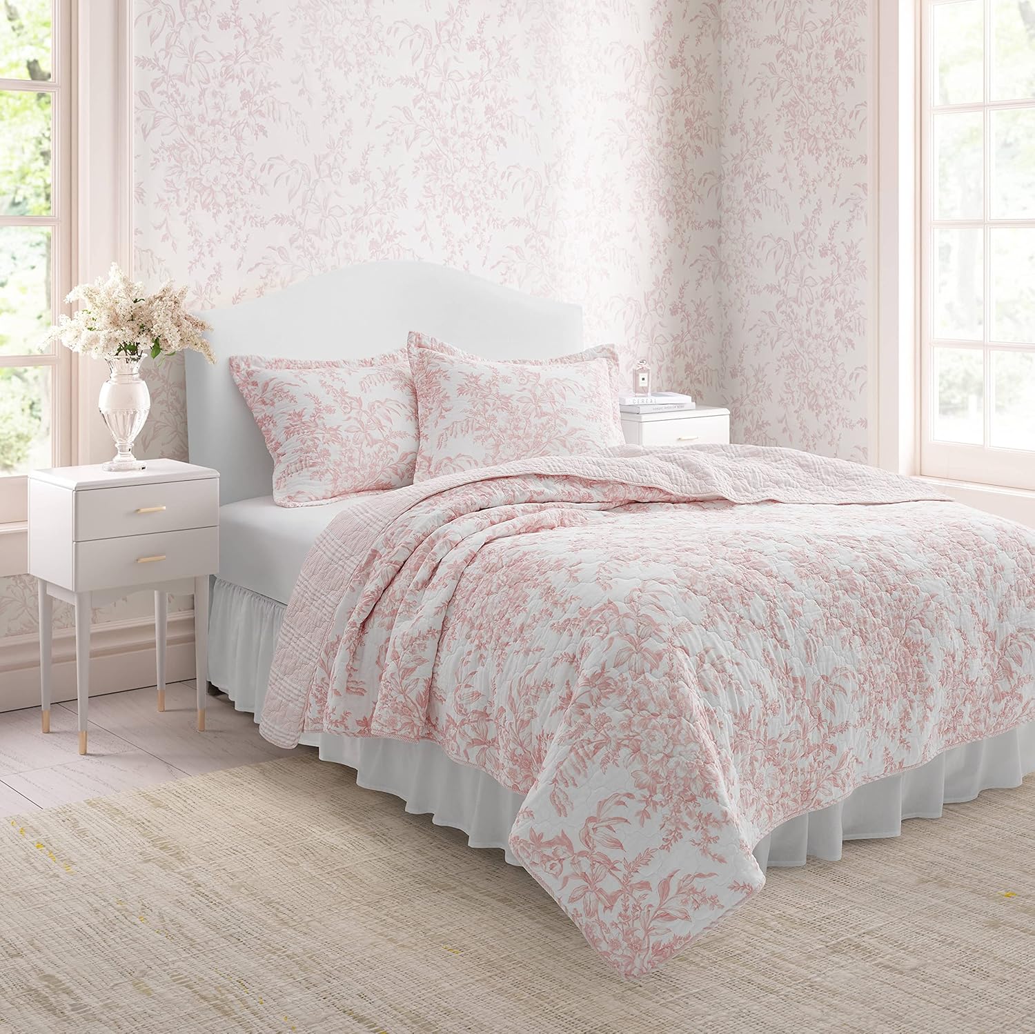 Laura Ashley King Quilt Set with Shams - Bedford Pink