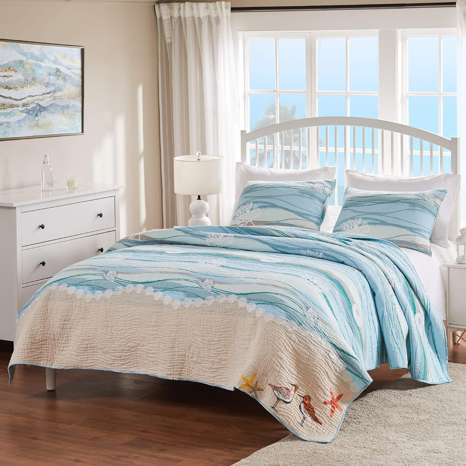 Greenland Home Maui Embroidered Quilt Set 3-Piece 1