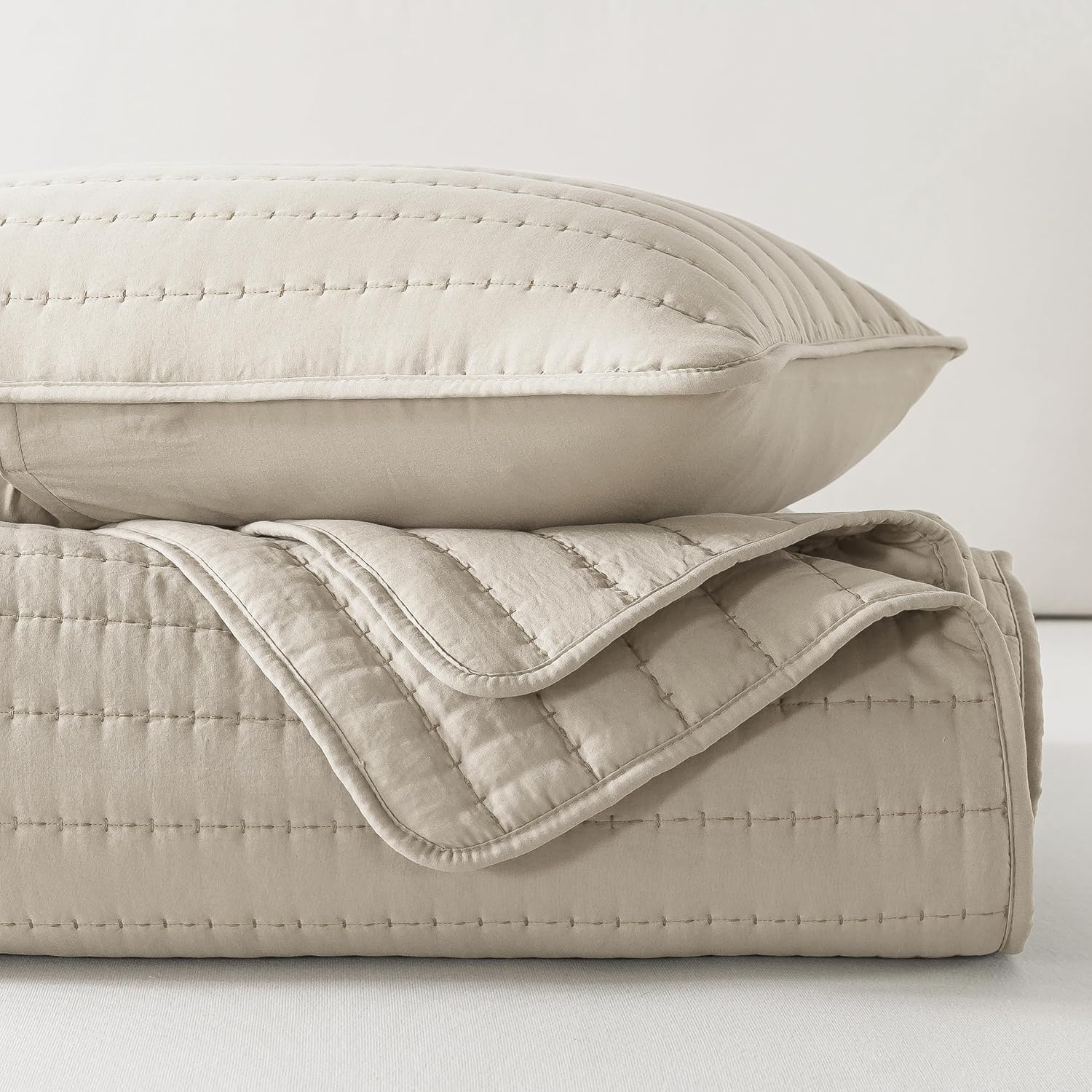 ROARINGWILD Neutral Beige Queen Quilt Set with 2 Pillow Shams