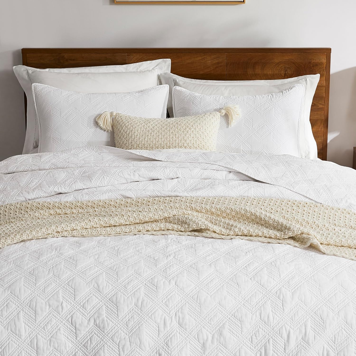 WDCOZY White Cotton Quilt Set Queen Size