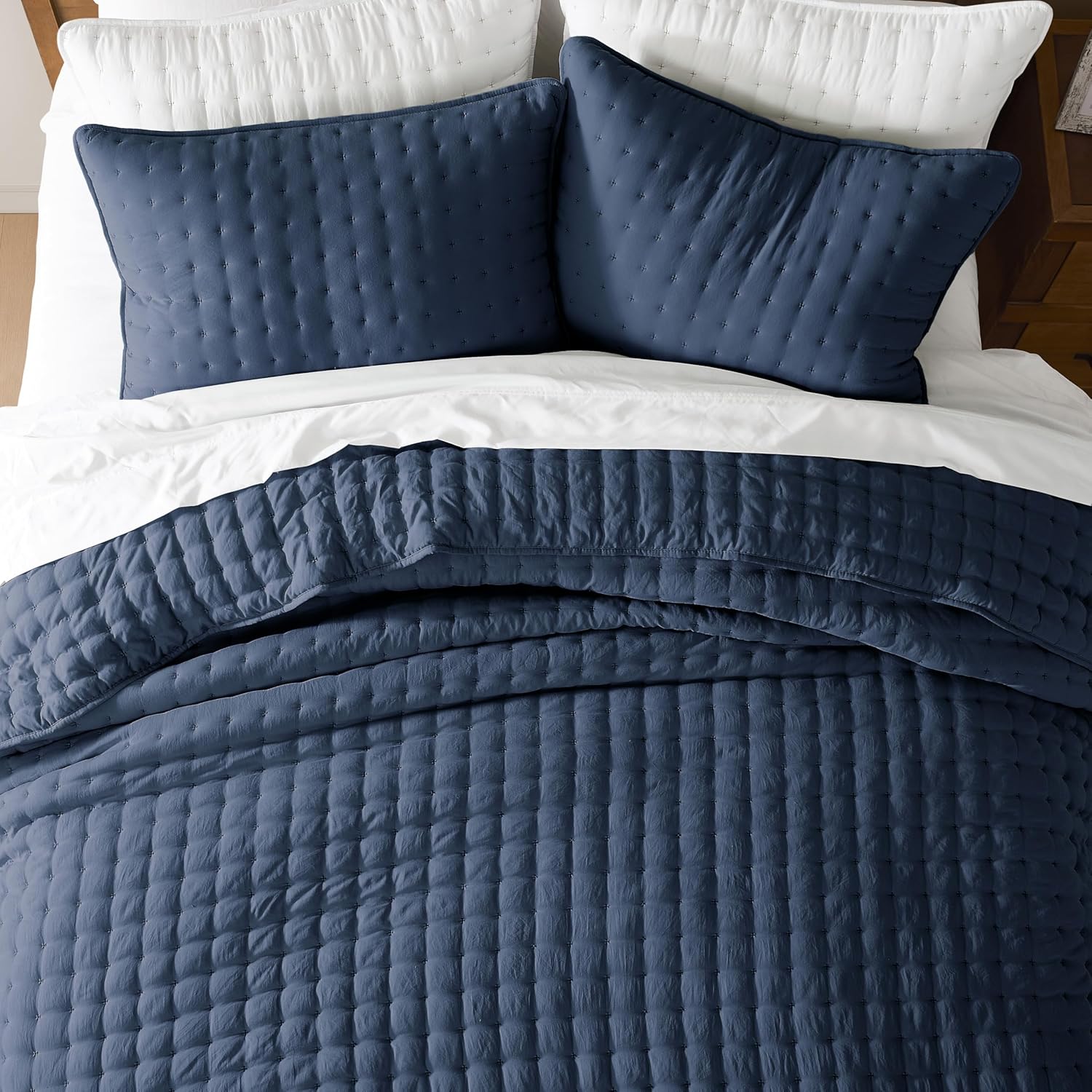 WDCOZY Navy Blue Queen Quilt Set with Pillow Shams