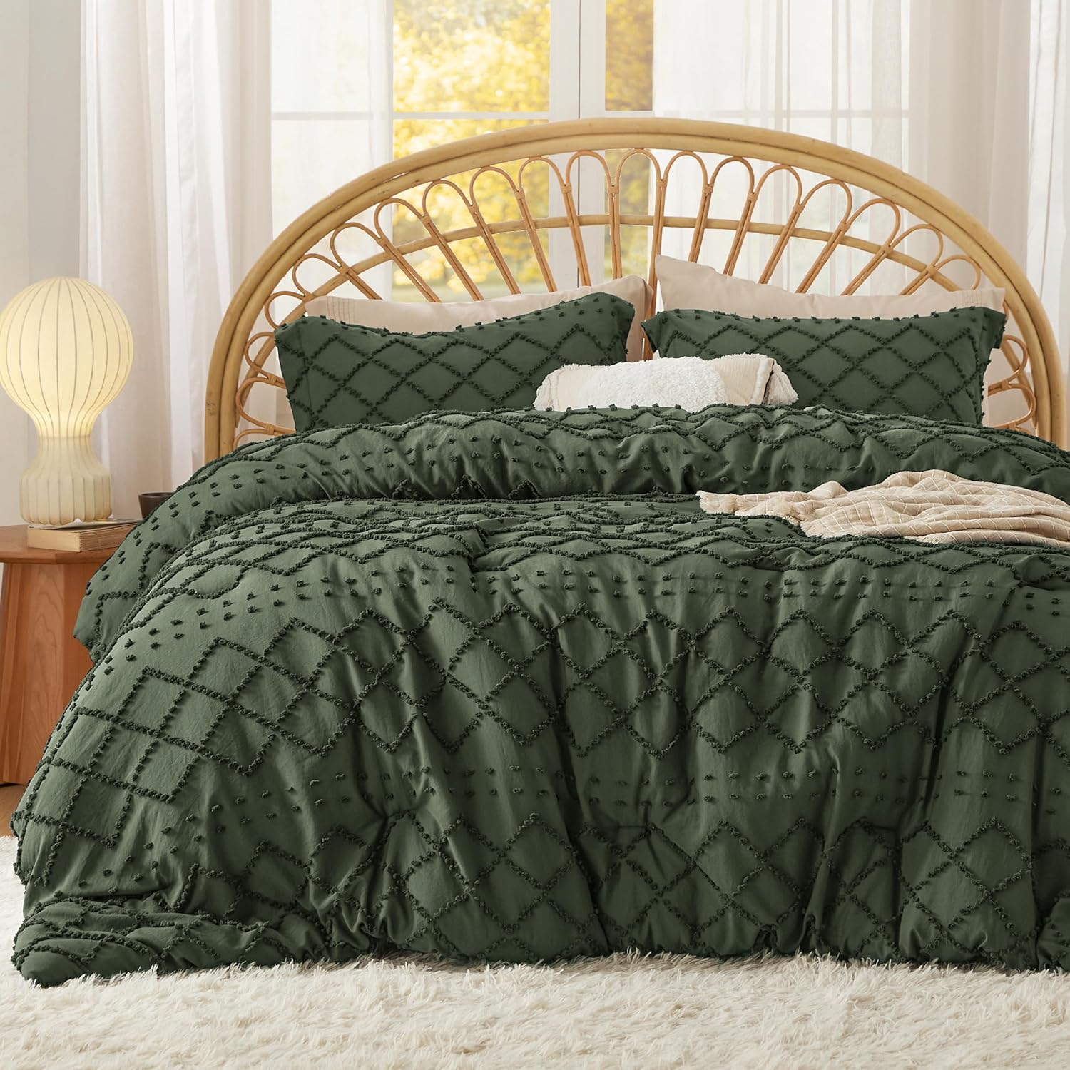 Bedsure California King Comforter Set - Olive Green Fluffy Soft Boho Tufted