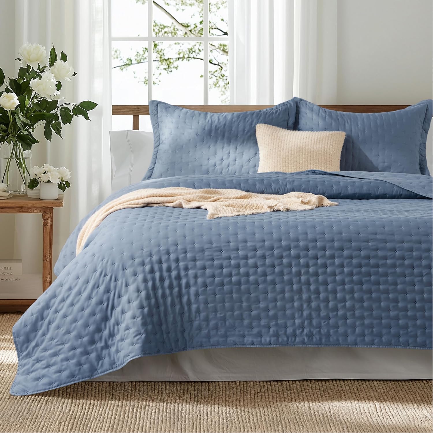 Bedsure King Quilt Set - Mineral Blue 106x96 Inch