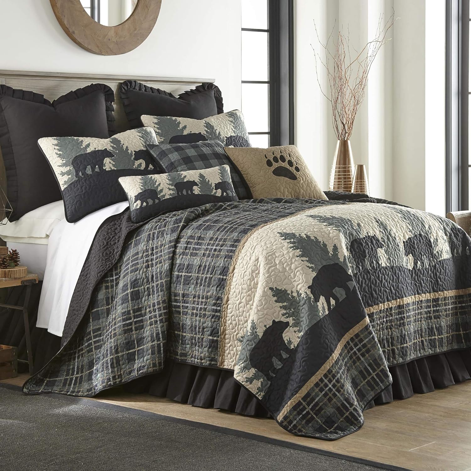 Donna Sharp King Quilt Set - Bear Walk Plaid Lodge 3 Piece