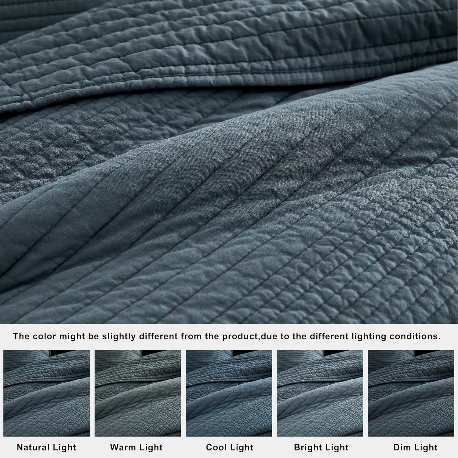 PALASSIO Striped Blue Grey Cotton Quilt Cal King Set