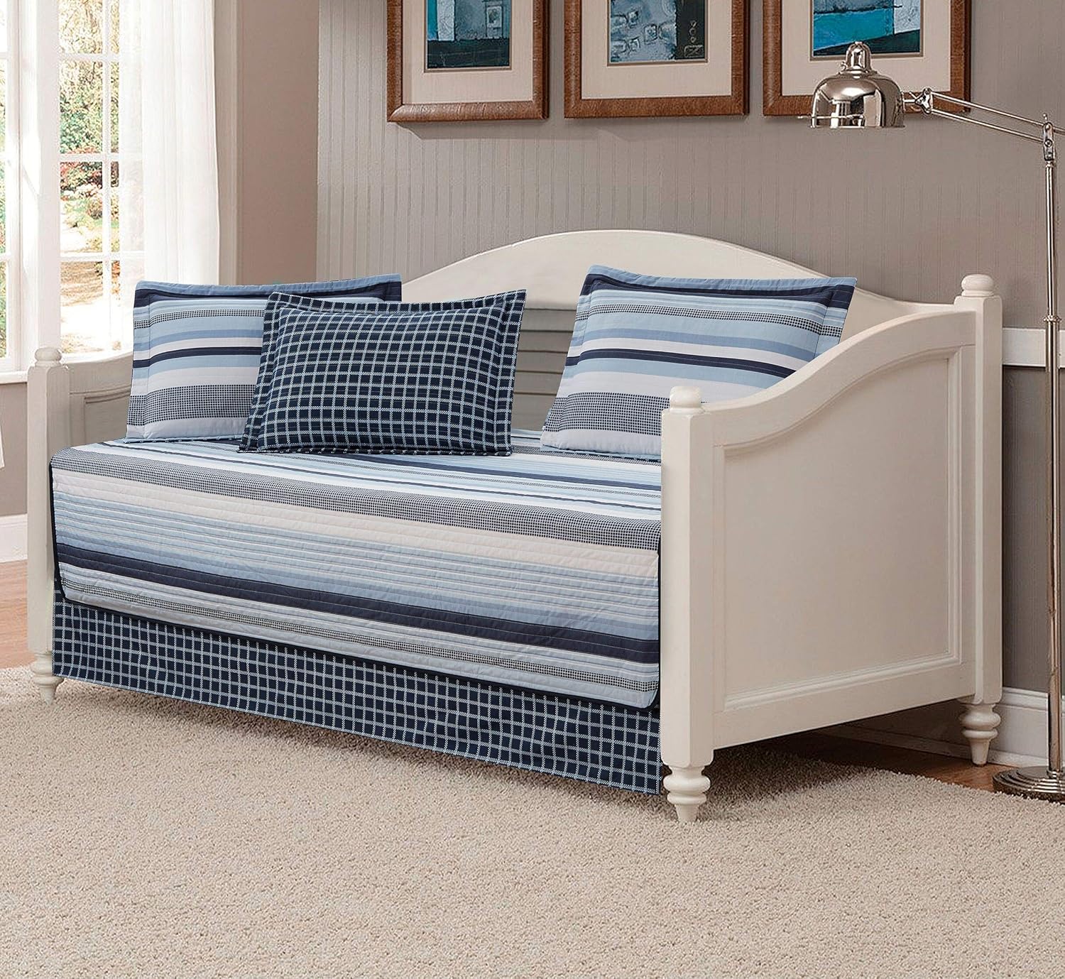 Linen Plus 5pc Daybed Cover Set Quilted Blue Stripe