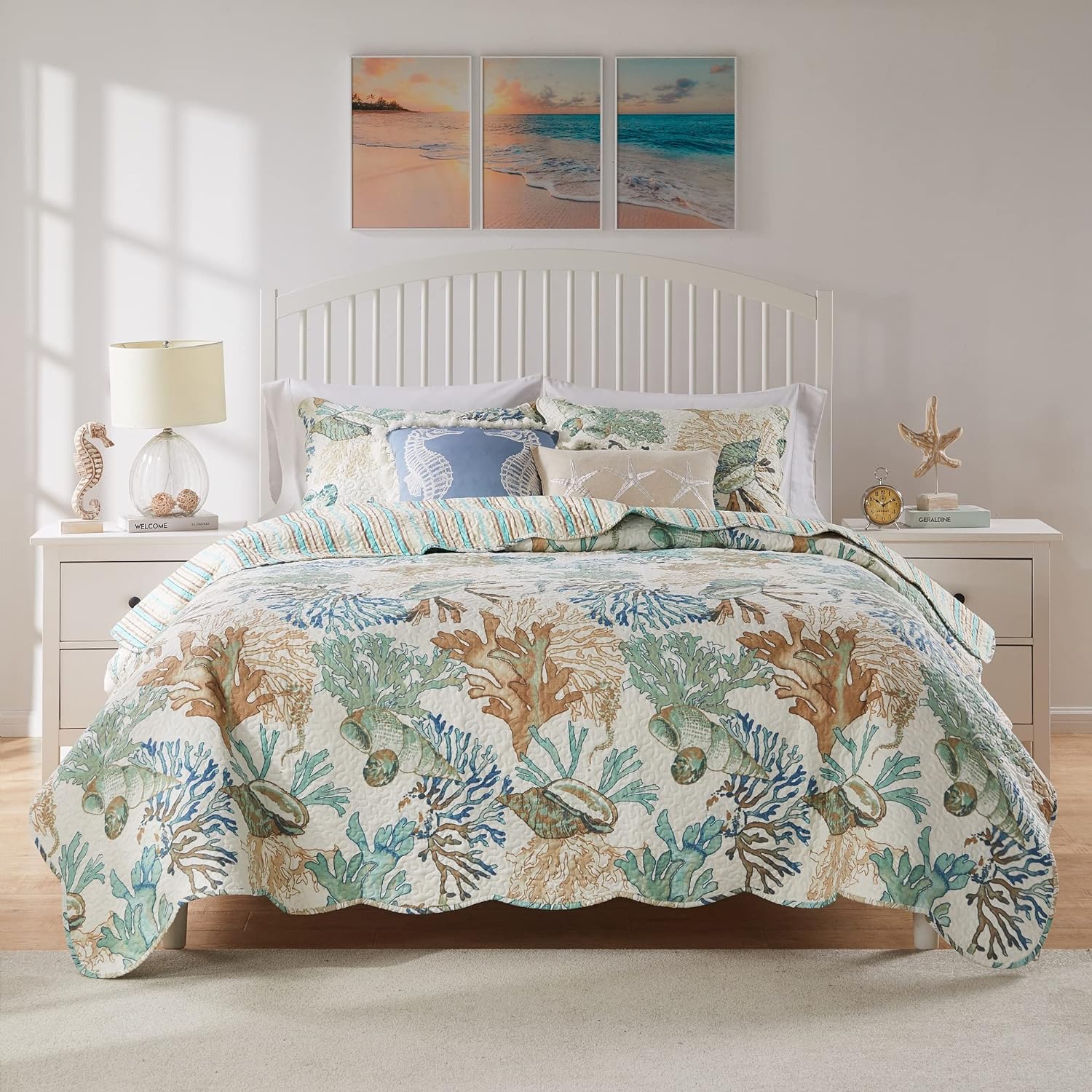 Barefoot Bungalow Atlantis Coastal Quilt Set 3-Piece KingCal King Jade 1