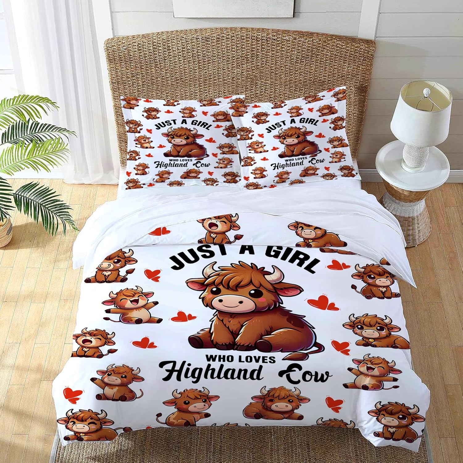UIAMT Cute Highland Cow Duvet Cover Set