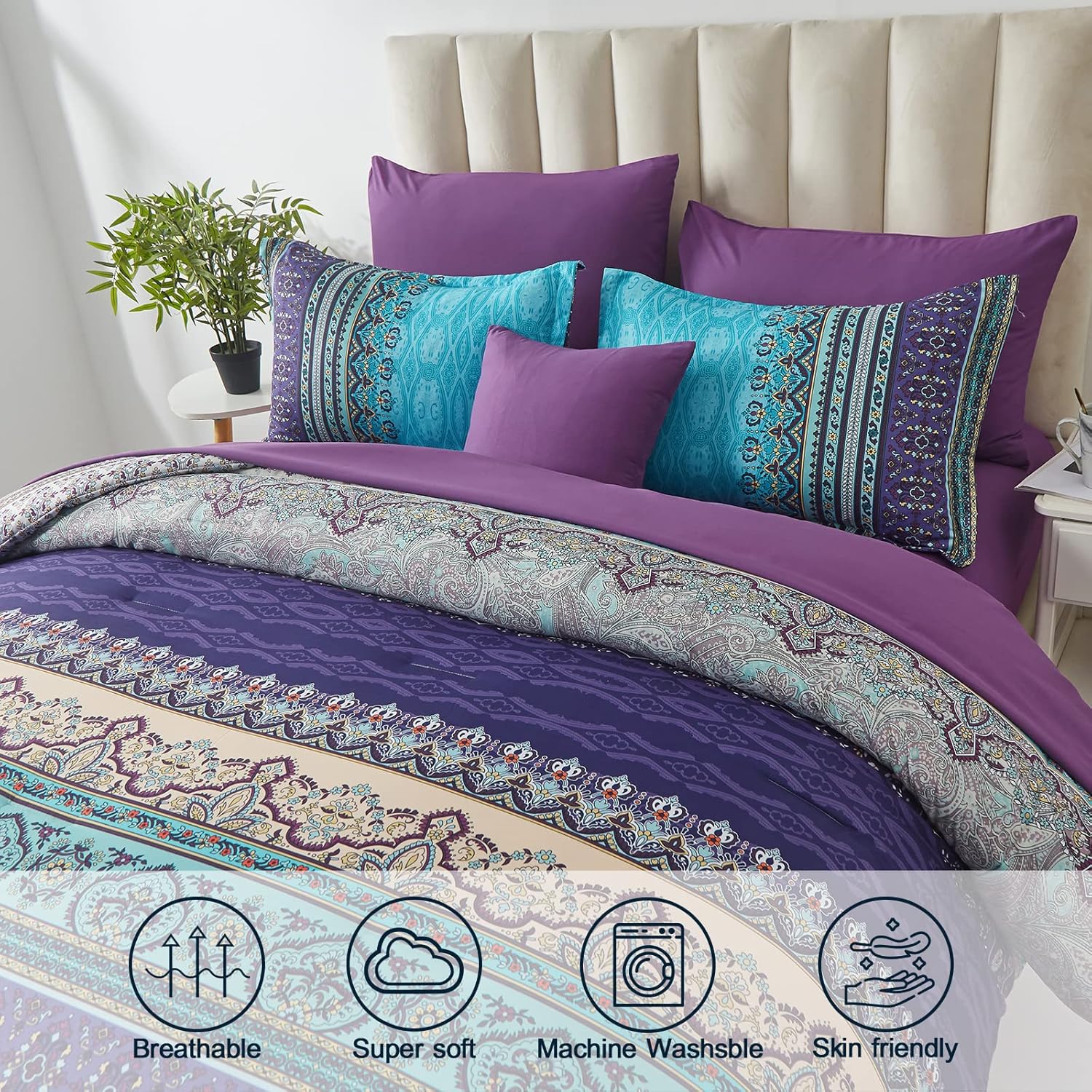 Cottolester Bohemian Striped 8-Piece Bed Set Queen Size