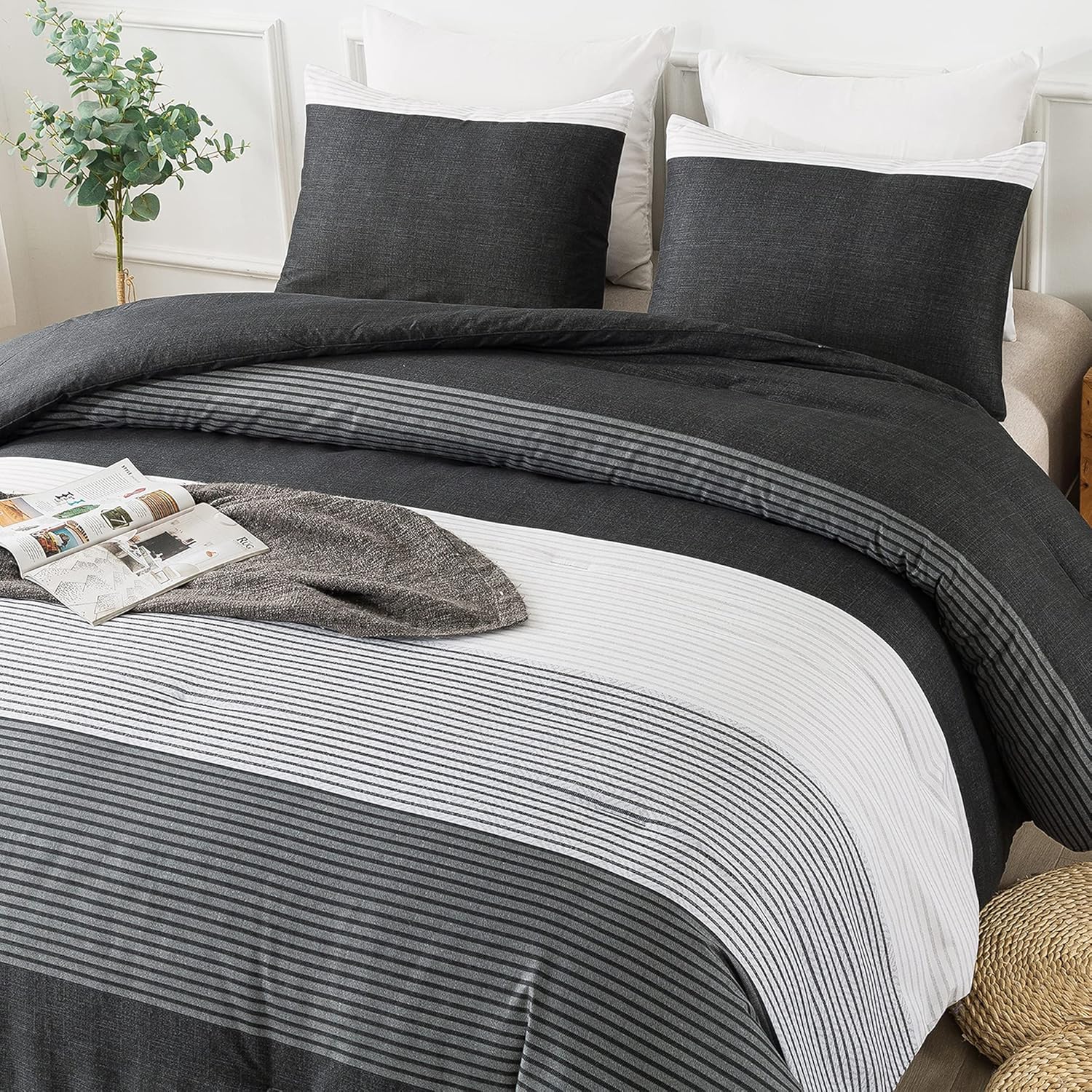 Andency 3-Piece Comforter Set with Patchwork Striped Design