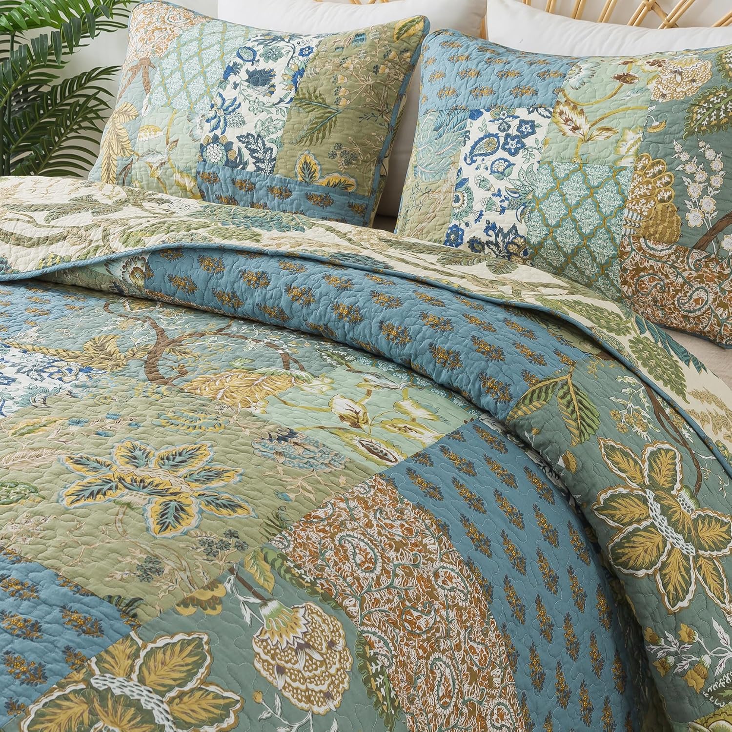 NEWLAKE King Size Quilt Set - 100 Cotton Patchwork Reversible Bedspread