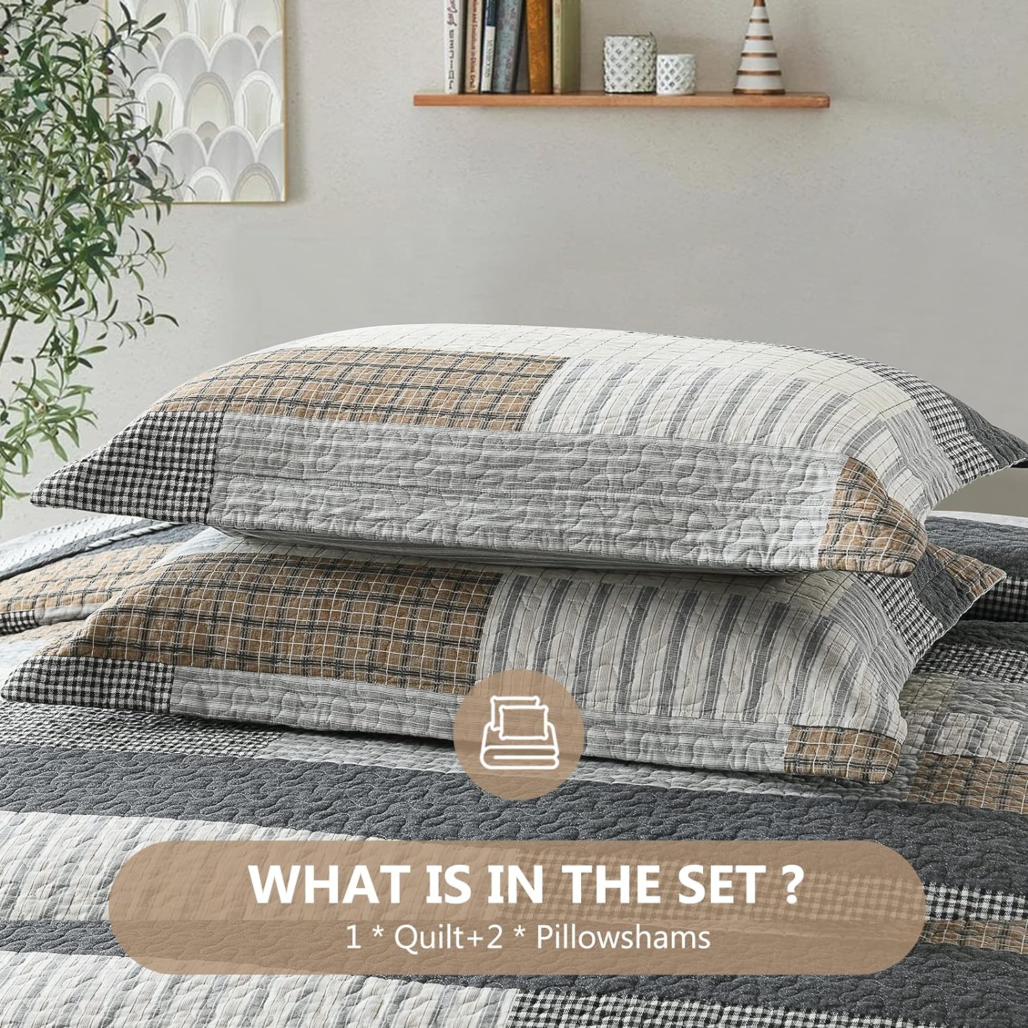 DUOHONG King Quilt Set 3-Piece 100 Cotton Patchwork