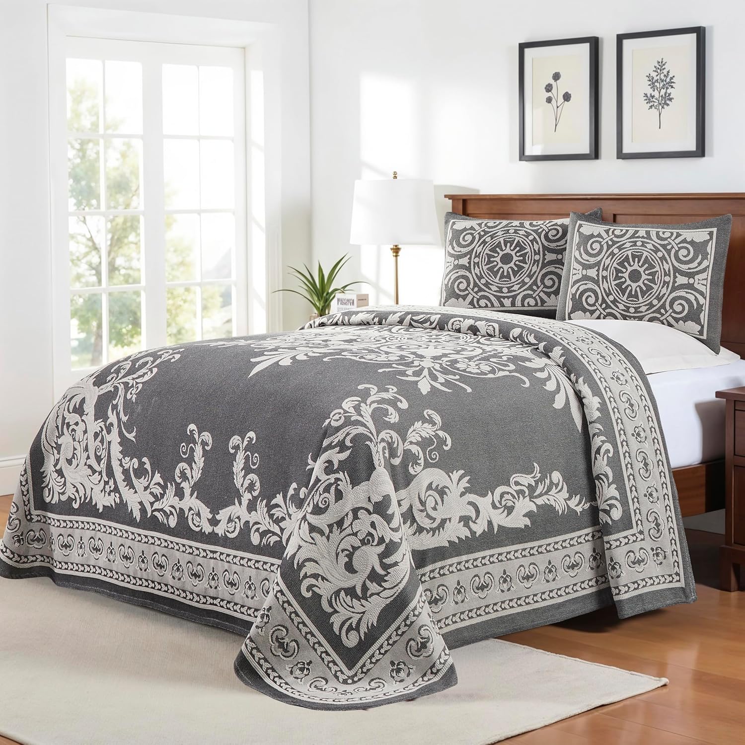 Superior Cotton Blend Bedspread Set Twin Charcoal