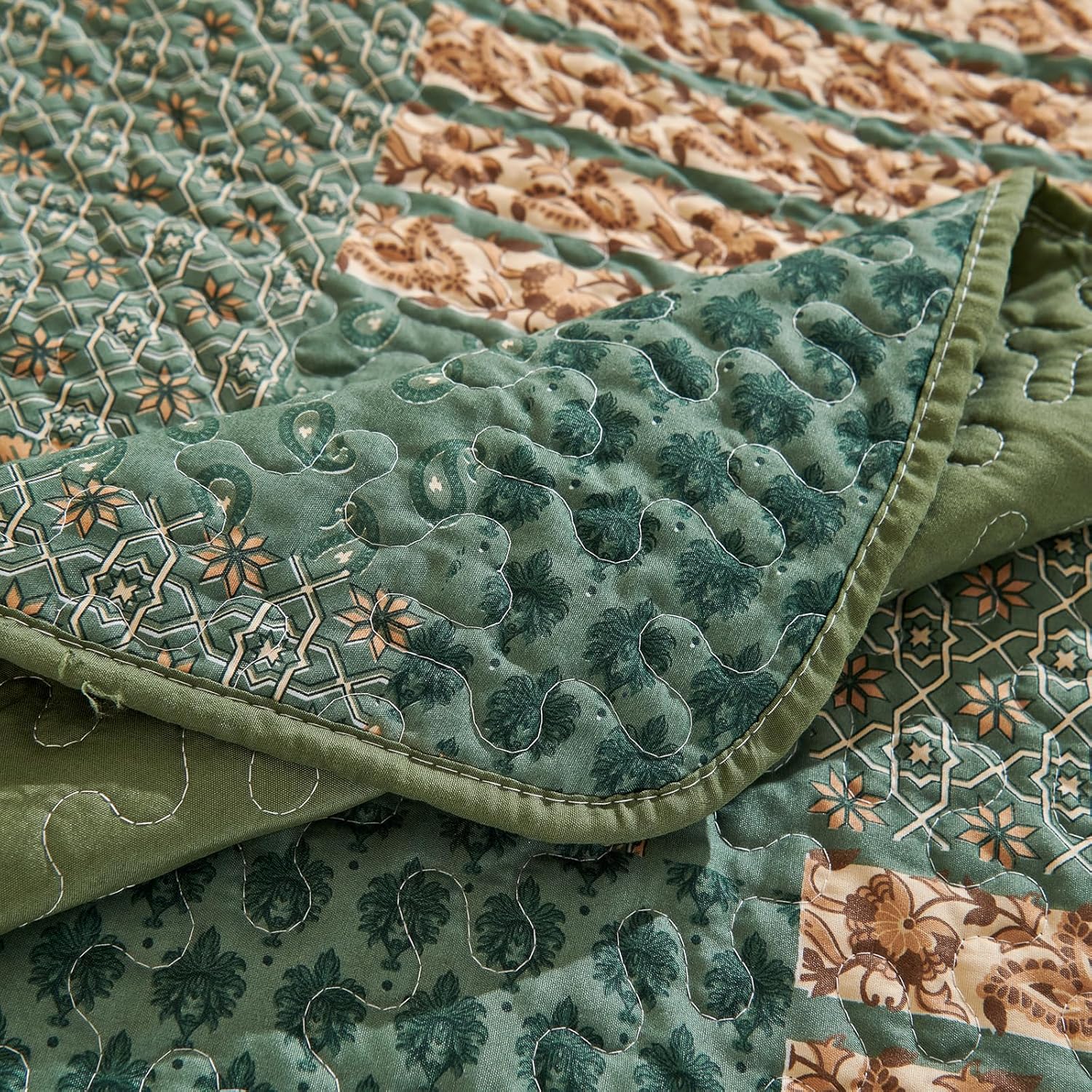 LEAONME 3-Piece California King Quilt Set Olive Green 1