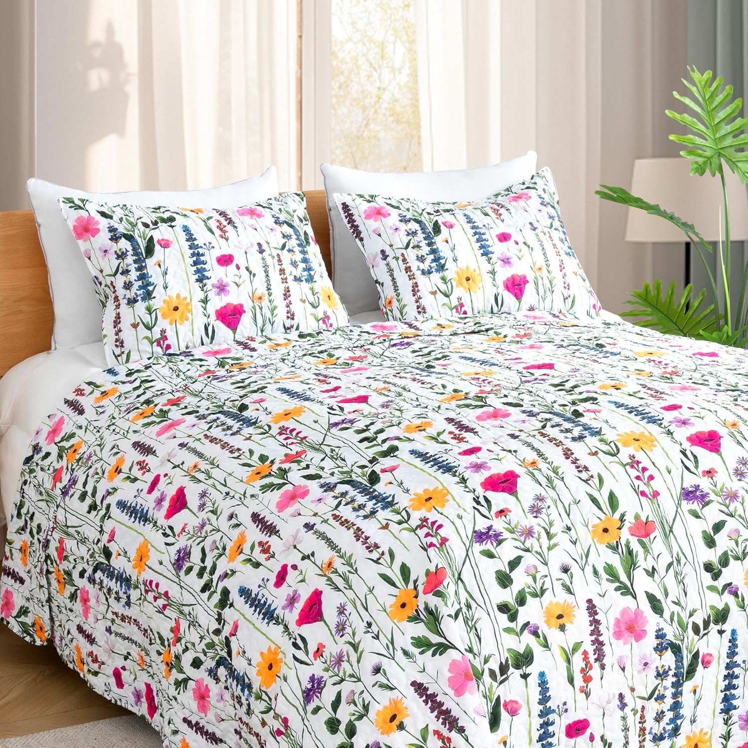 ROMROL Floral Queen Quilt Set 3 pcs Reversible Bedspread