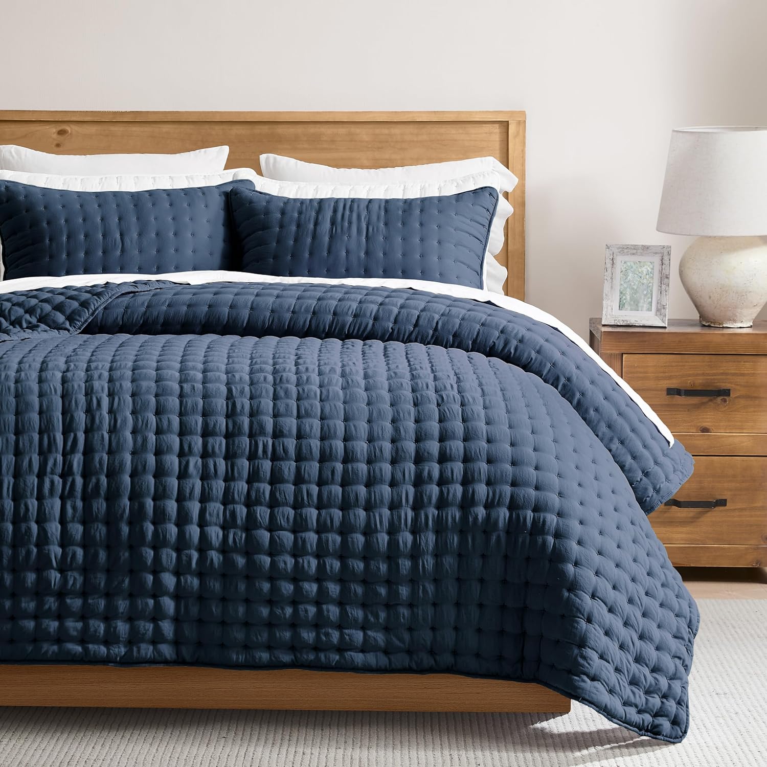 WDCOZY Navy Blue Queen Quilt Set with Pillow Shams