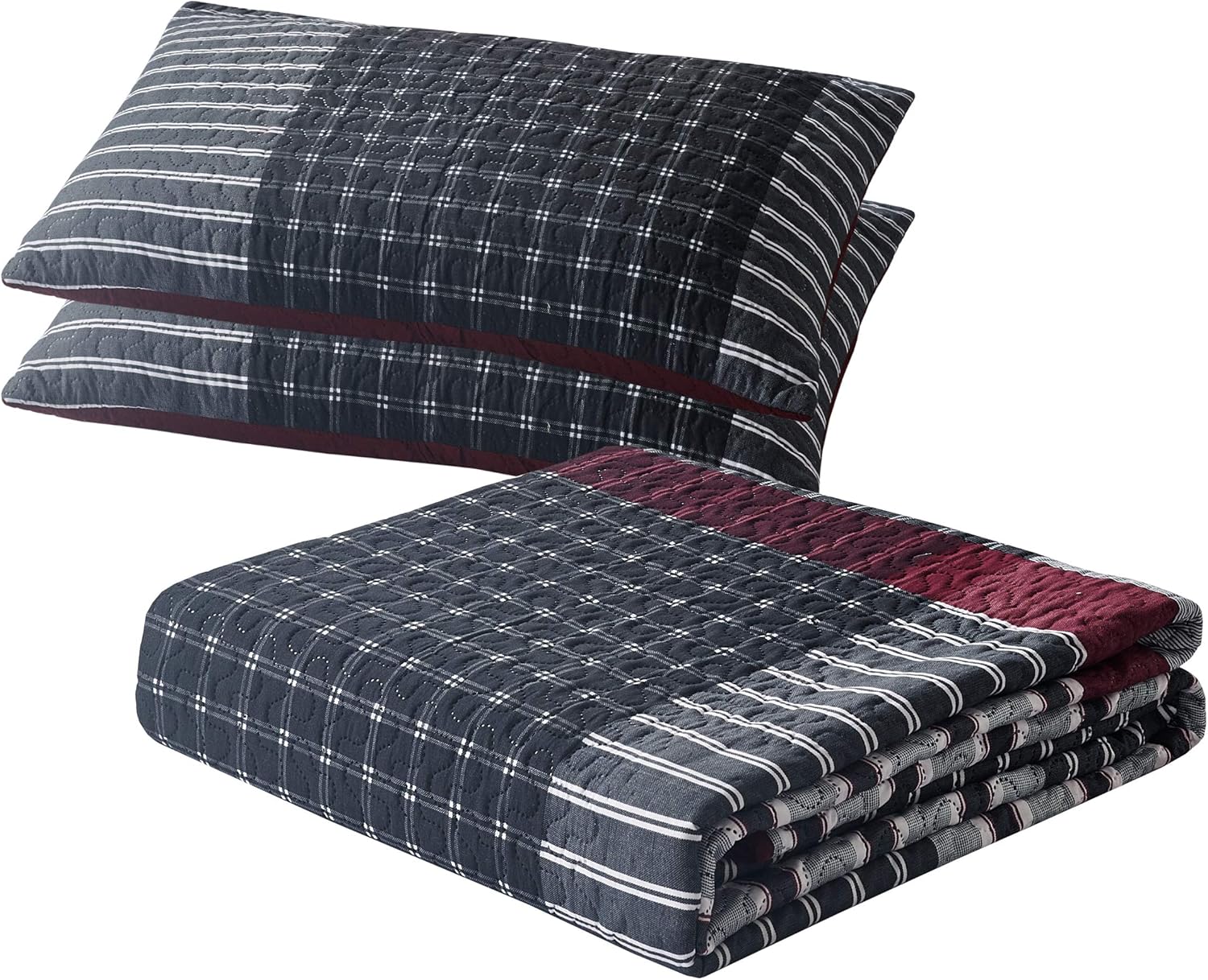 All American Collection 3pc Plaid Reversible Bedspread Set 1