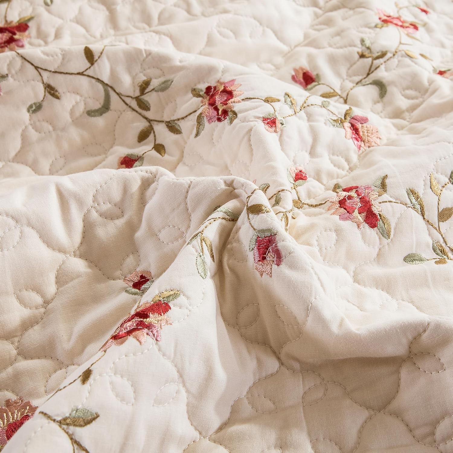 ROOMLIFE 3D Floral Embroidery Quilt Set 3-Piece King Size