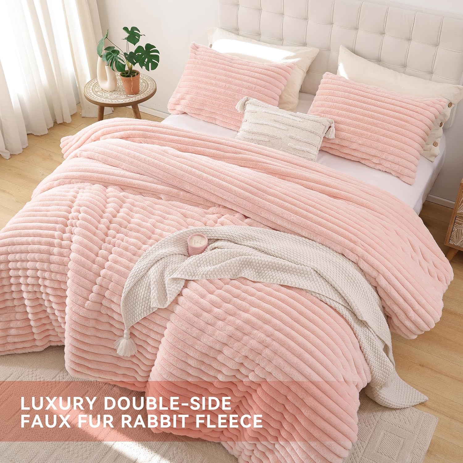 Smoofy Fluffy 3-Piece Comforter Set - Blush Pink Faux Fur