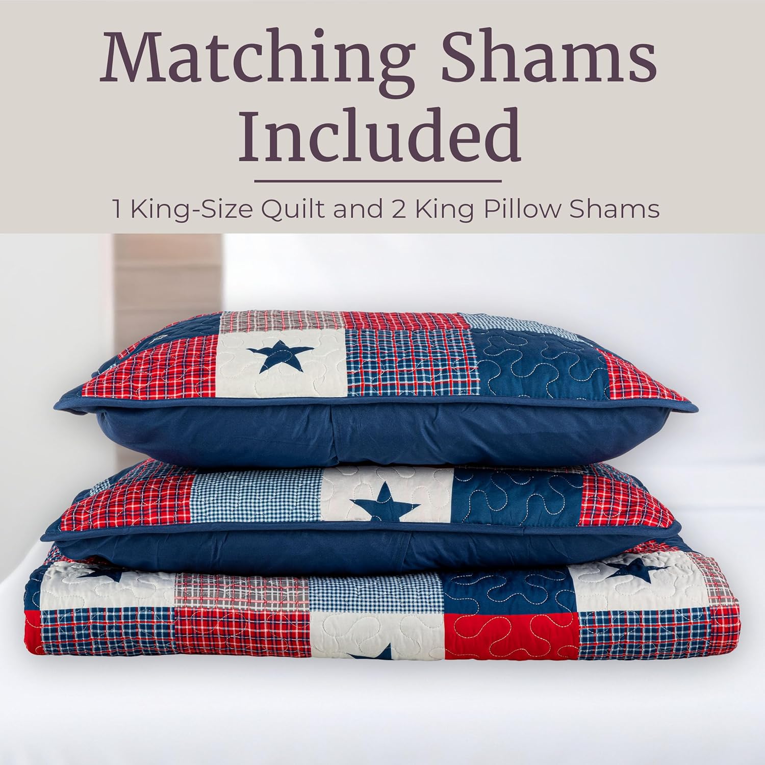 3-Piece Caroline Patriotic Quilt Set - King Size