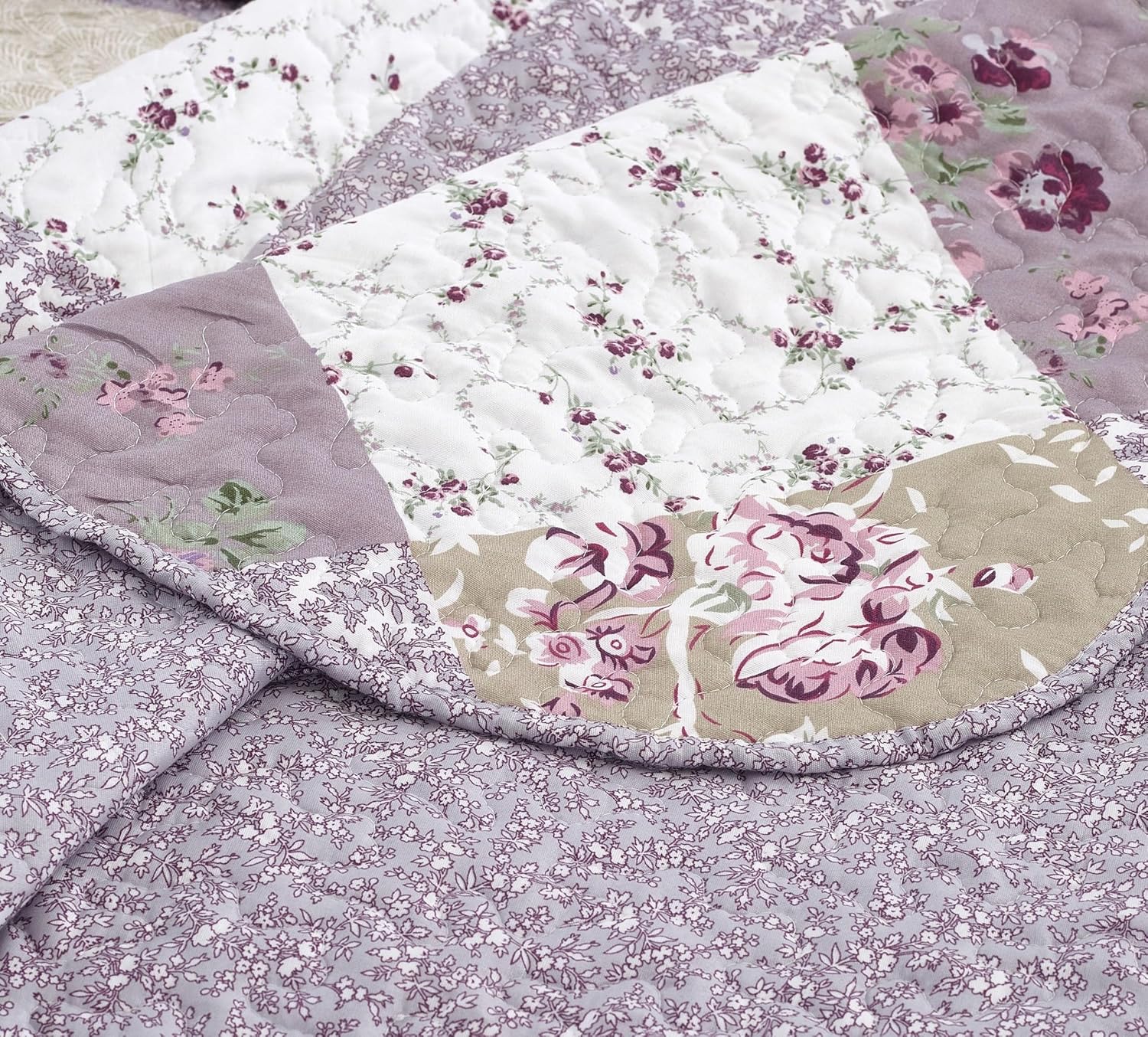 Brilliant Sunshine Lilac Rose Quilt Set 2-Piece