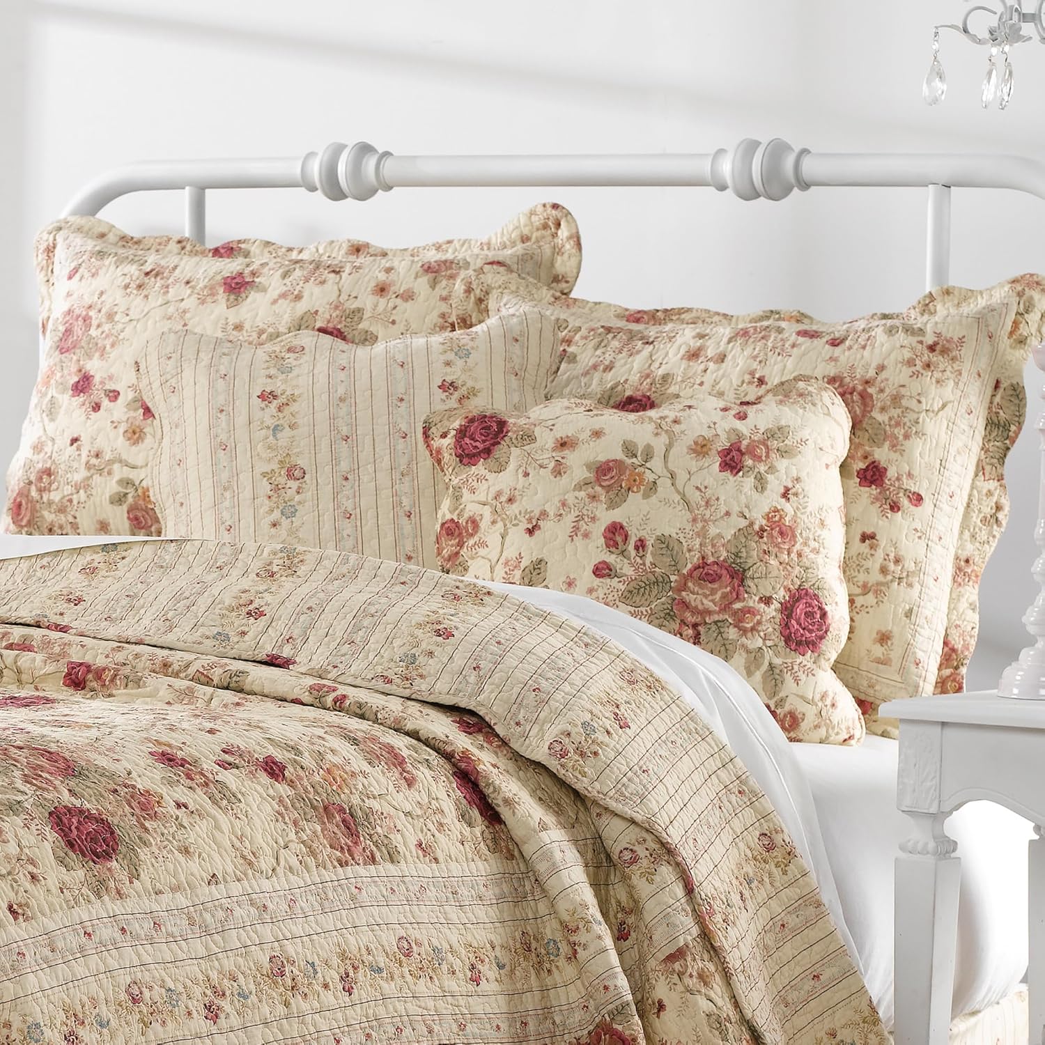 Greenland Home Antique Rose Quilt Set 5-Piece FullQueen