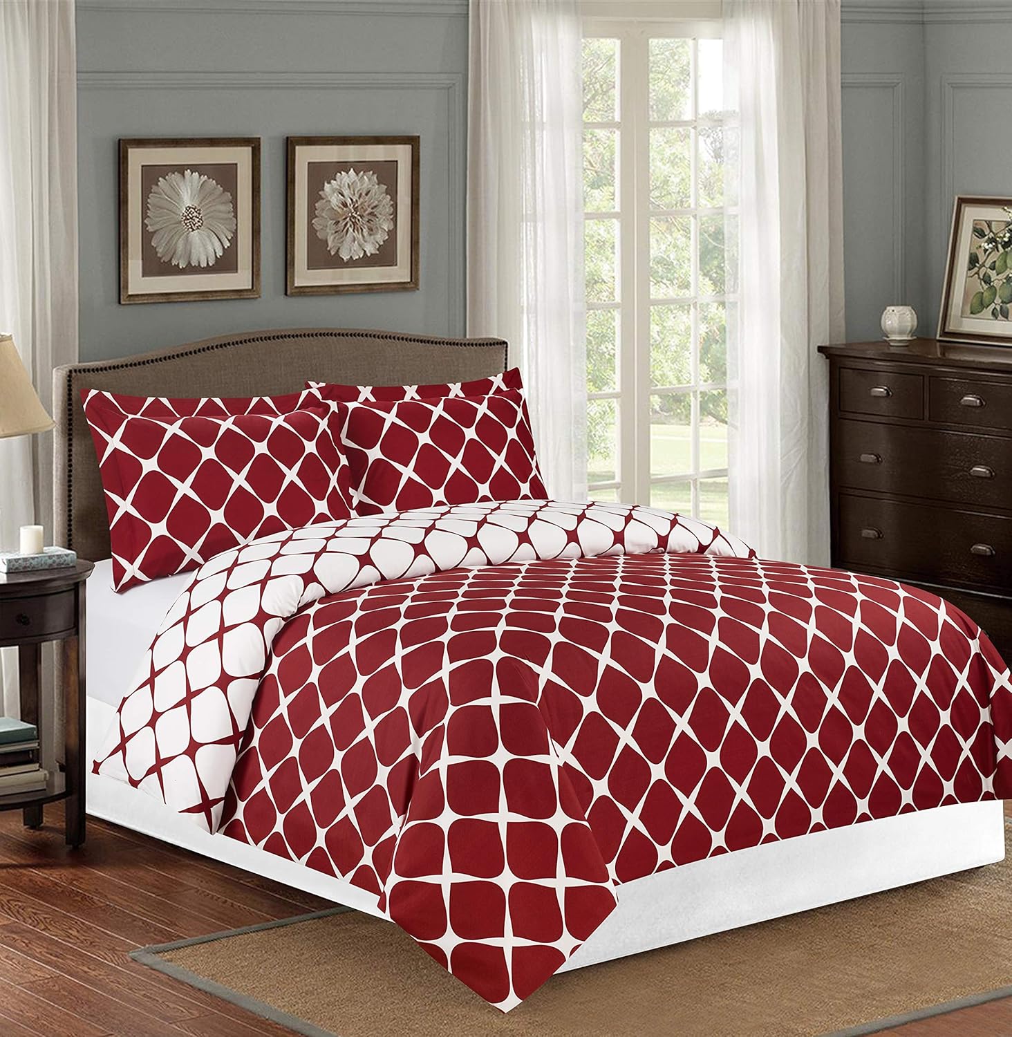 Elegant Comfort Luxury 3-Piece Reversible Duvet Set - FullQueen Burgundy 1