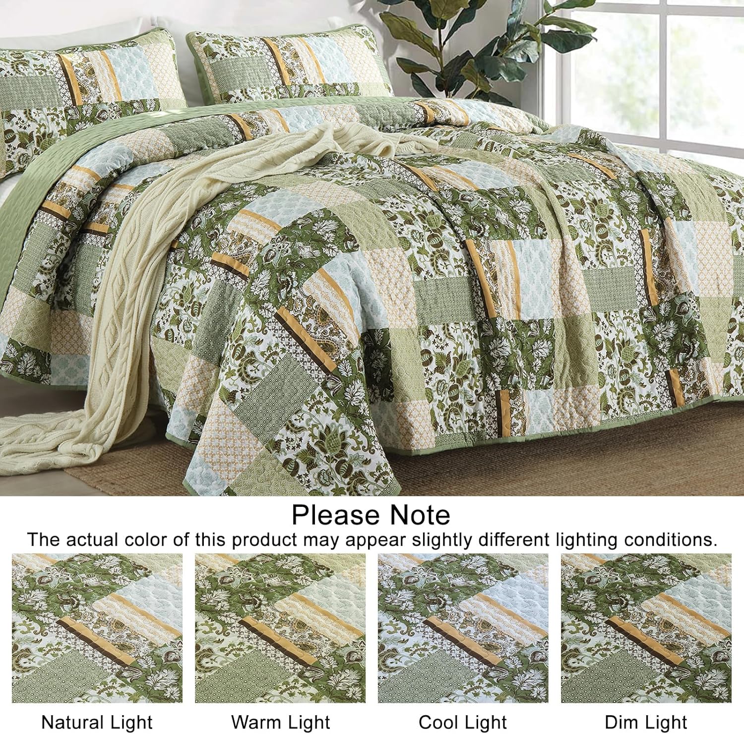 WONGS BEDDING 3-Piece Queen Quilt Set Green Plaid