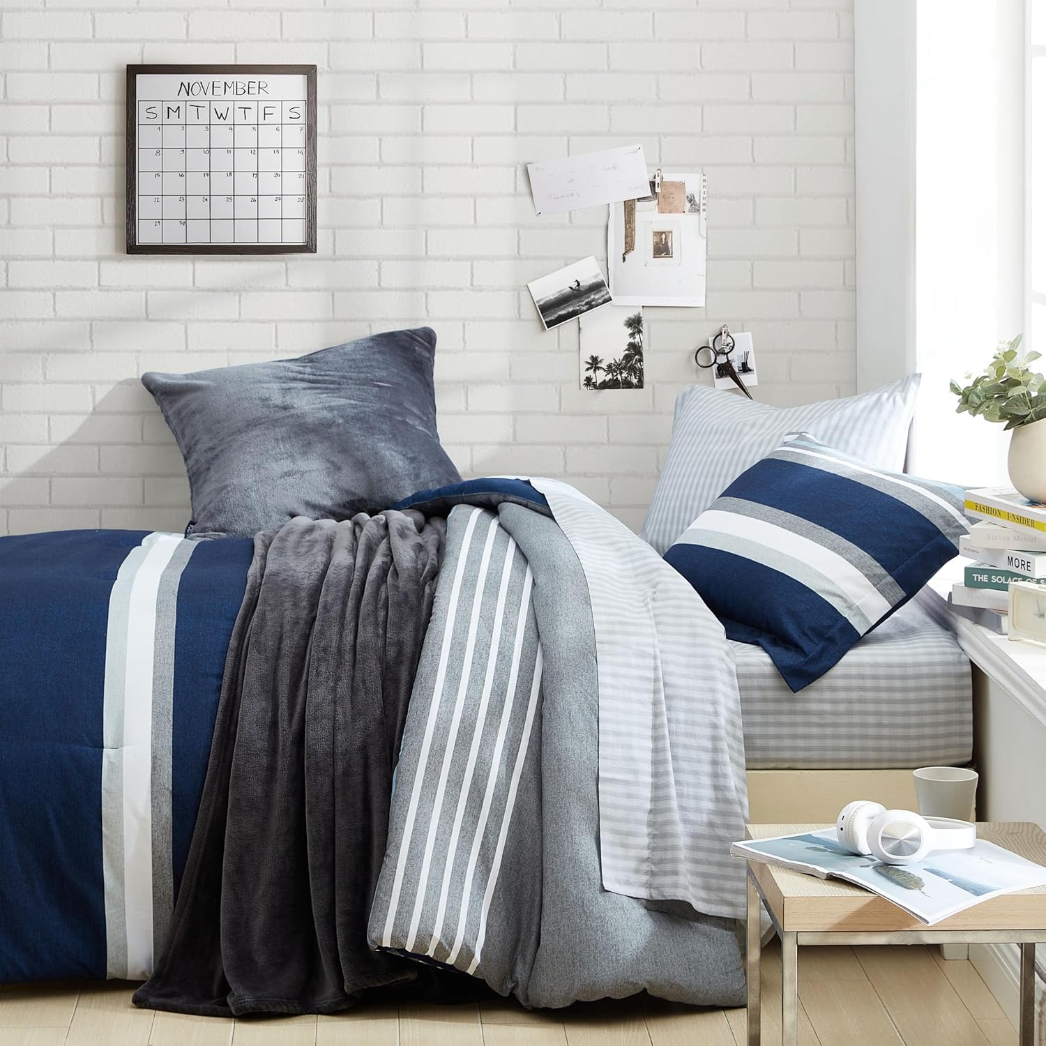 Nautica Comforter Set Reversible Heathered Block Grey