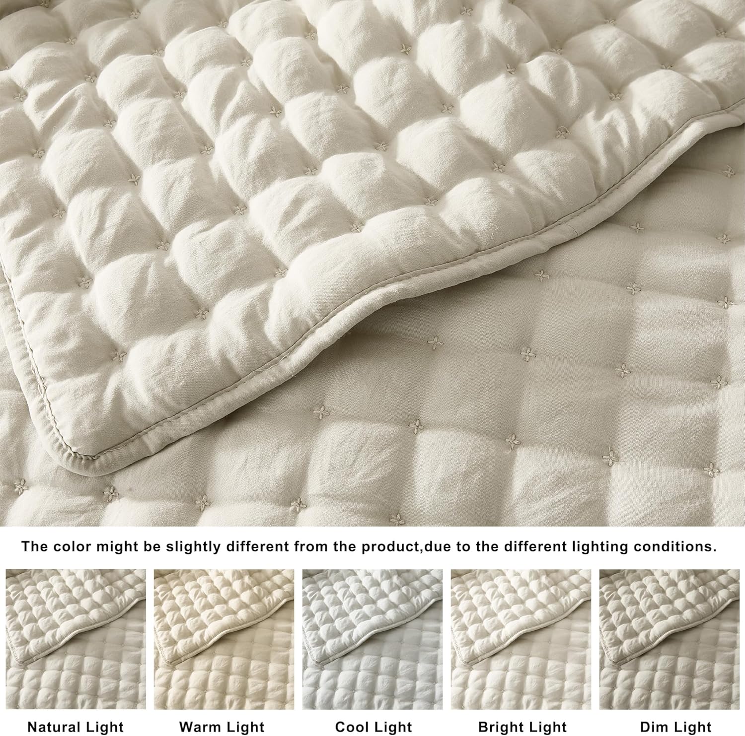 WDCOZY Beige Cal King Quilt Set with 2 Pillow Shams