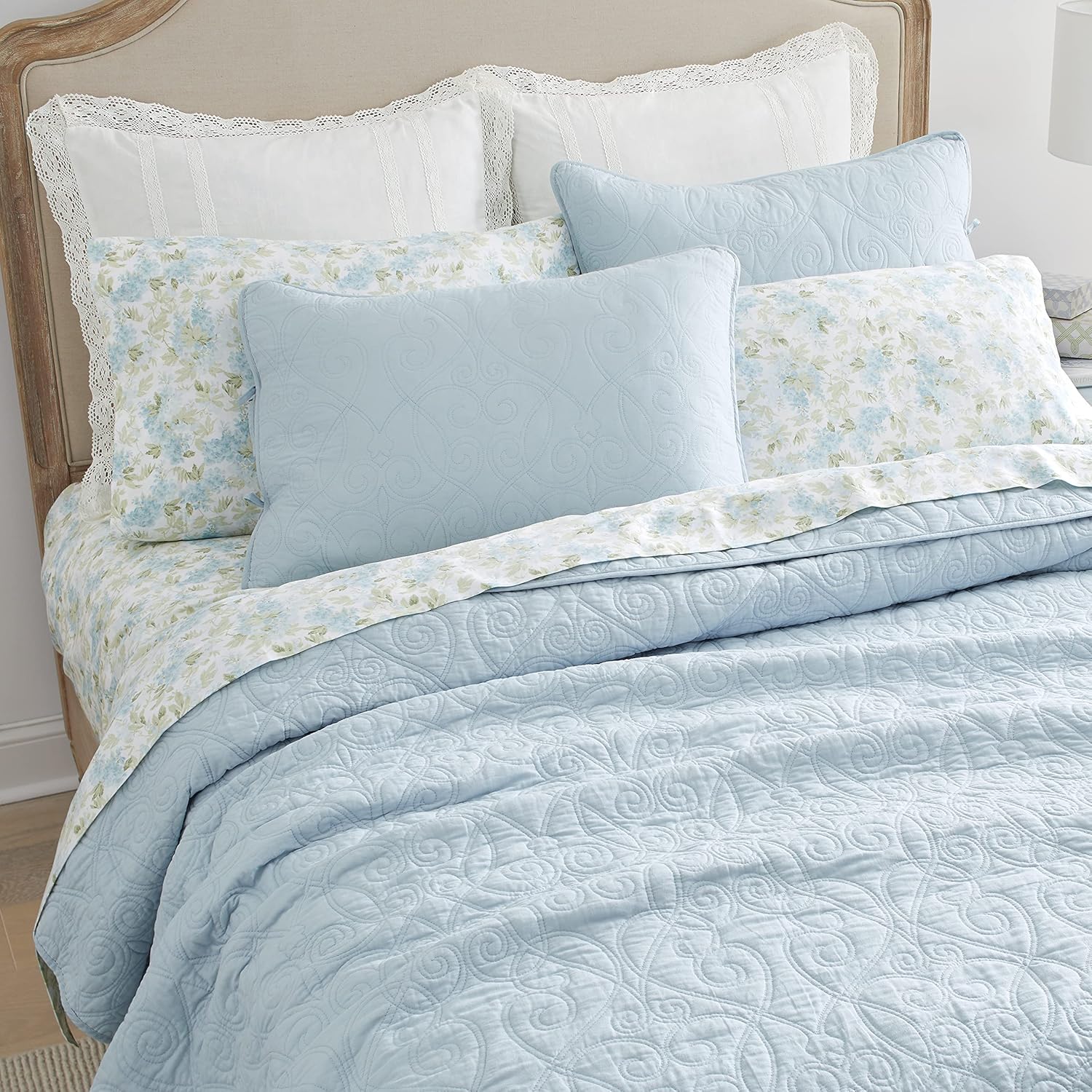 Laura Ashley King Quilt Set with Shams Felicity Blue